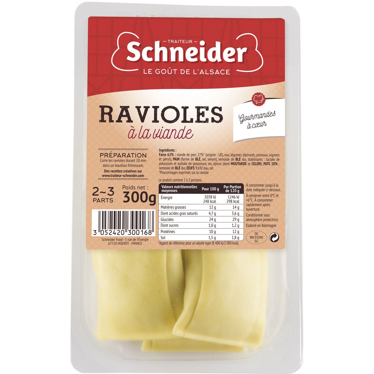 SCHNEIDER Raviole à la viande 2-3 portions 300g