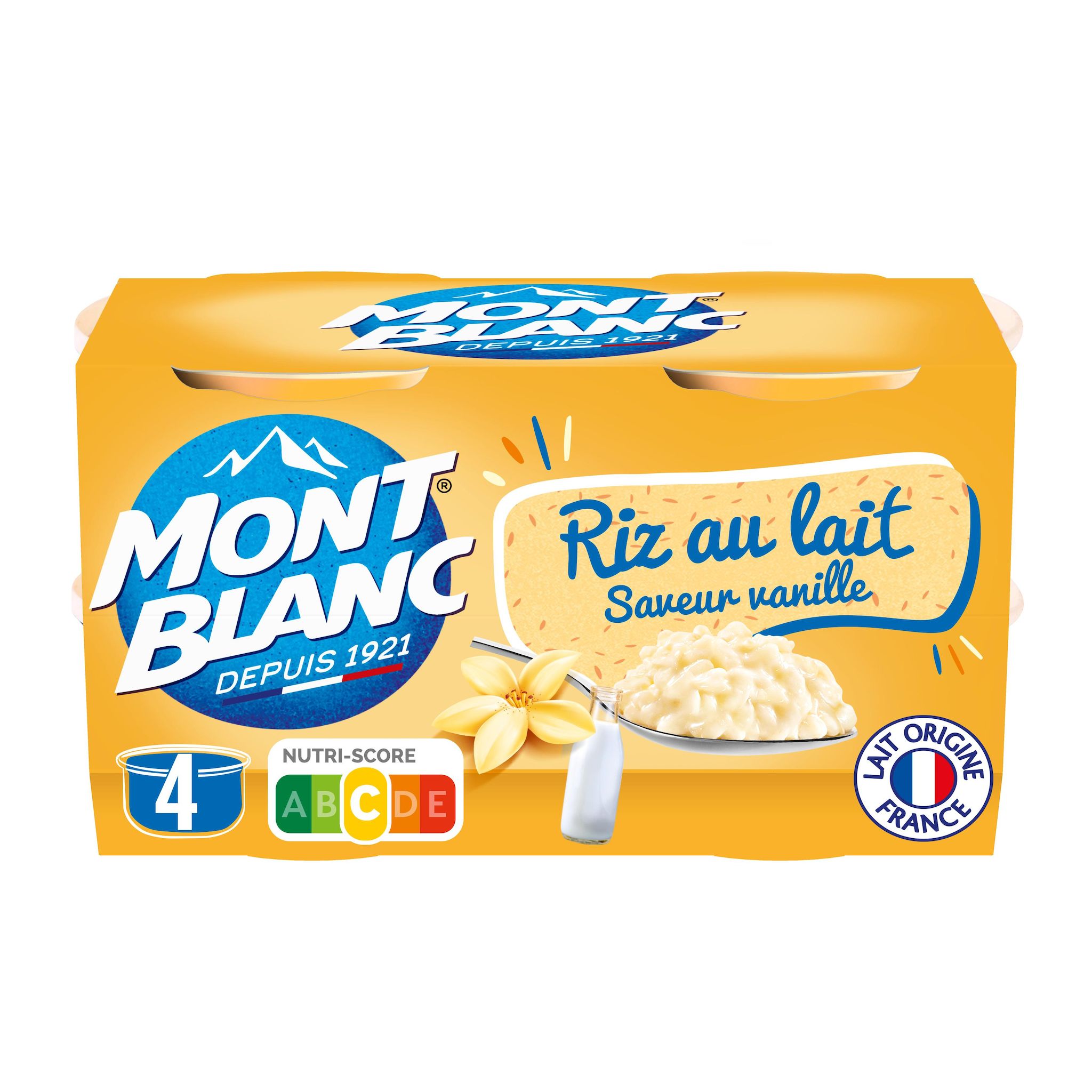 Voir la diapositive 2 : MONT BLANC Riz au lait saveur vanille 4 pots 500g