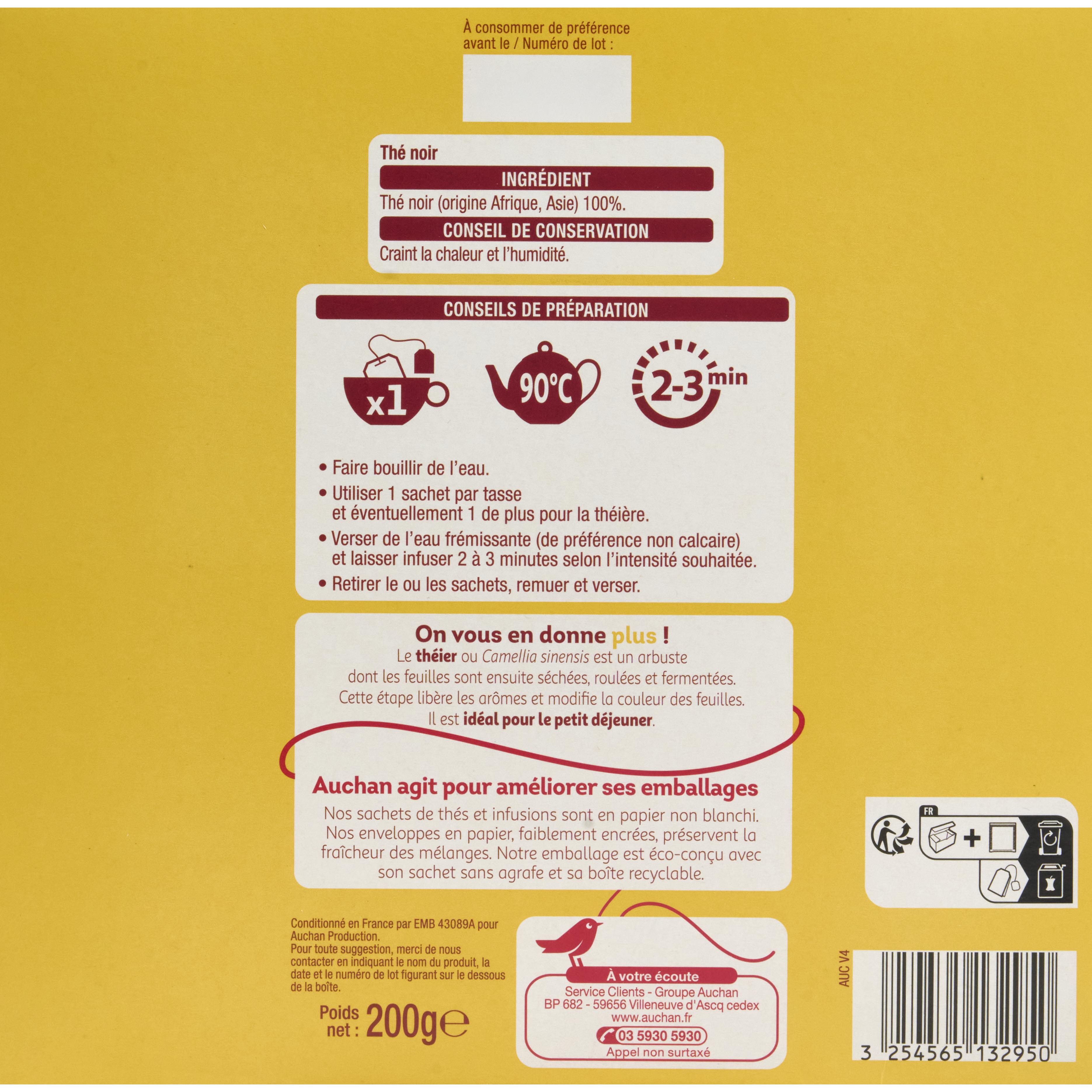 Voir la diapositive 2 : AUCHAN Thé noir Breakfast 100 sachets 200g