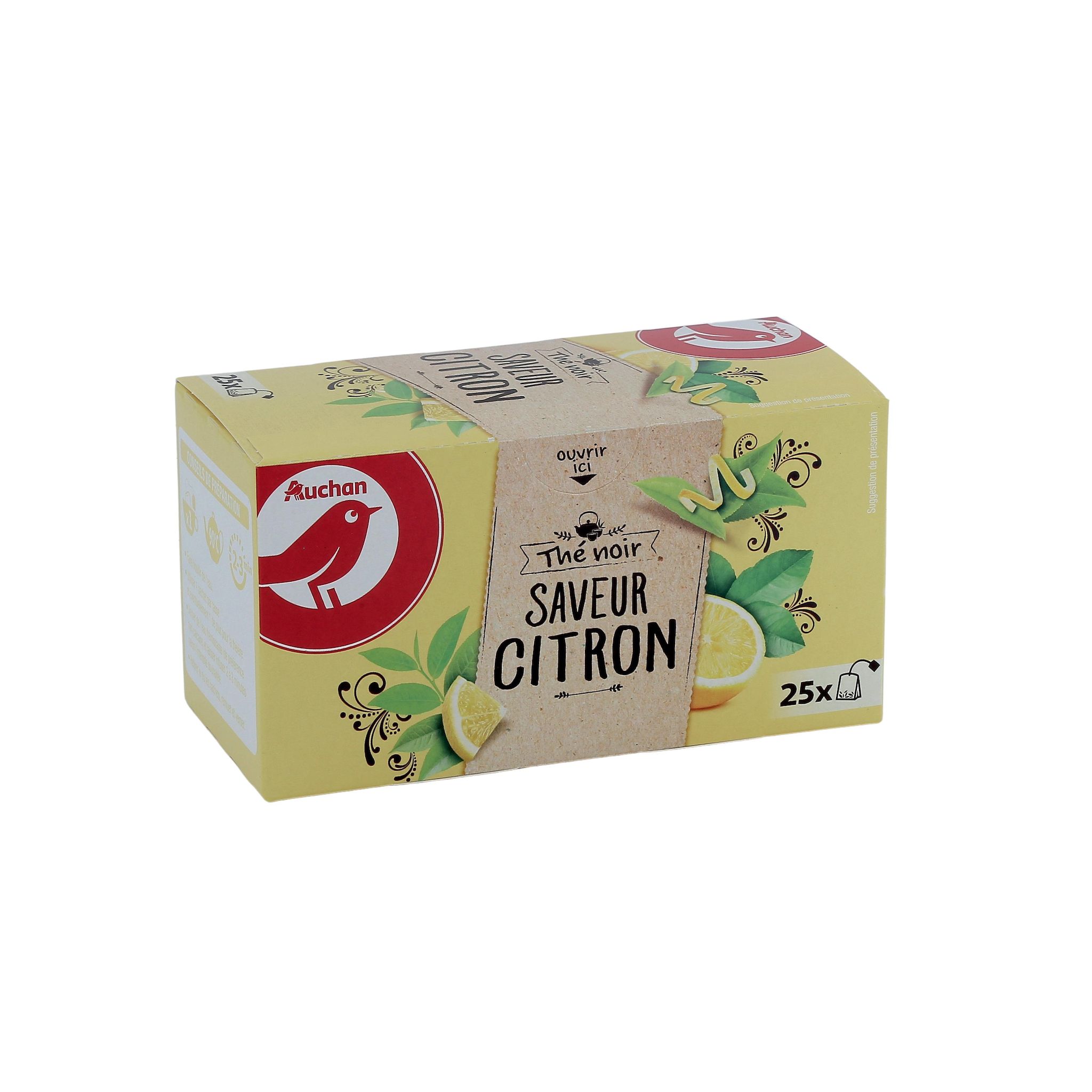 Voir la diapositive 2 : AUCHAN Thé noir saveur citron 25 sachets 40g