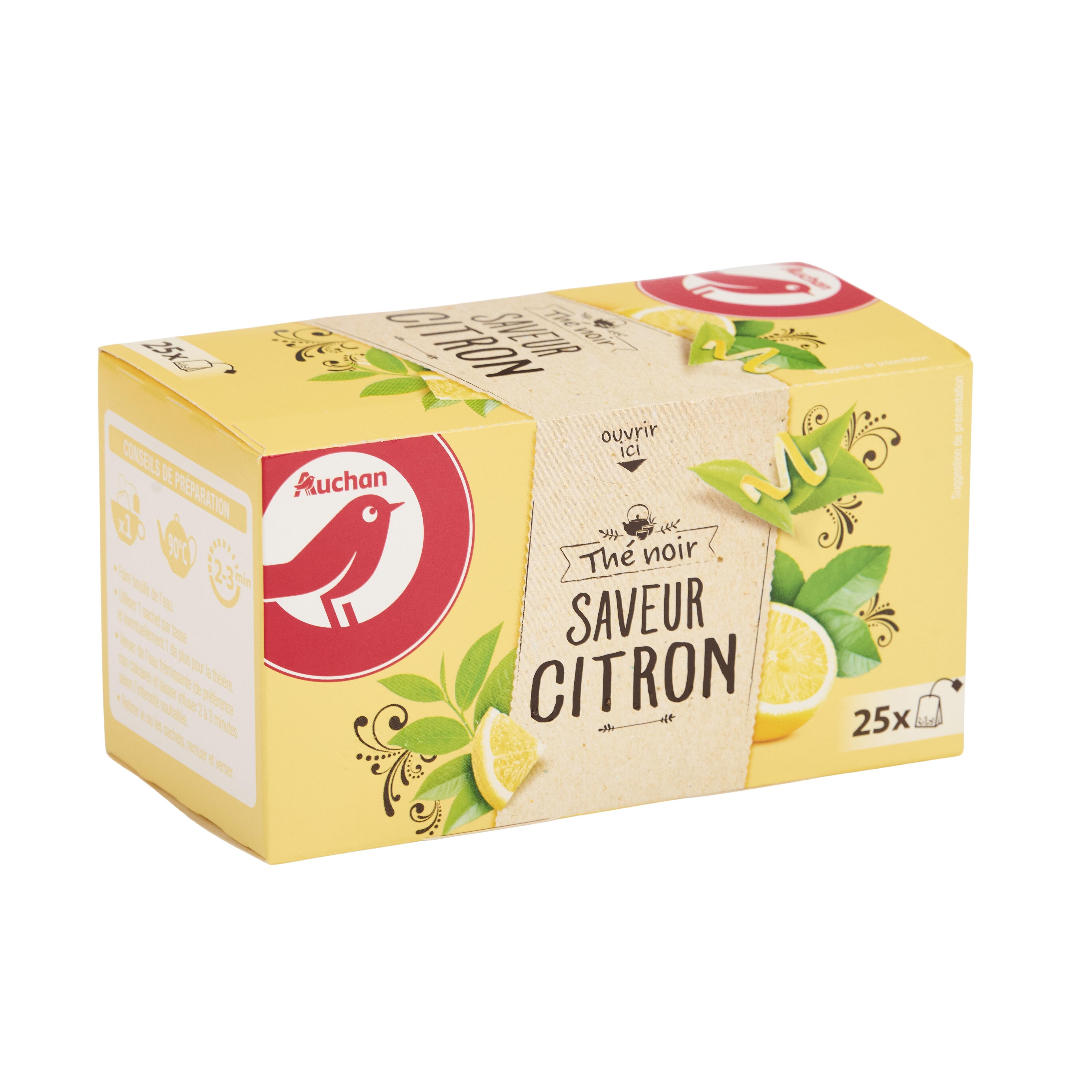 Voir la diapositive 3 : AUCHAN Thé noir saveur citron 25 sachets 40g