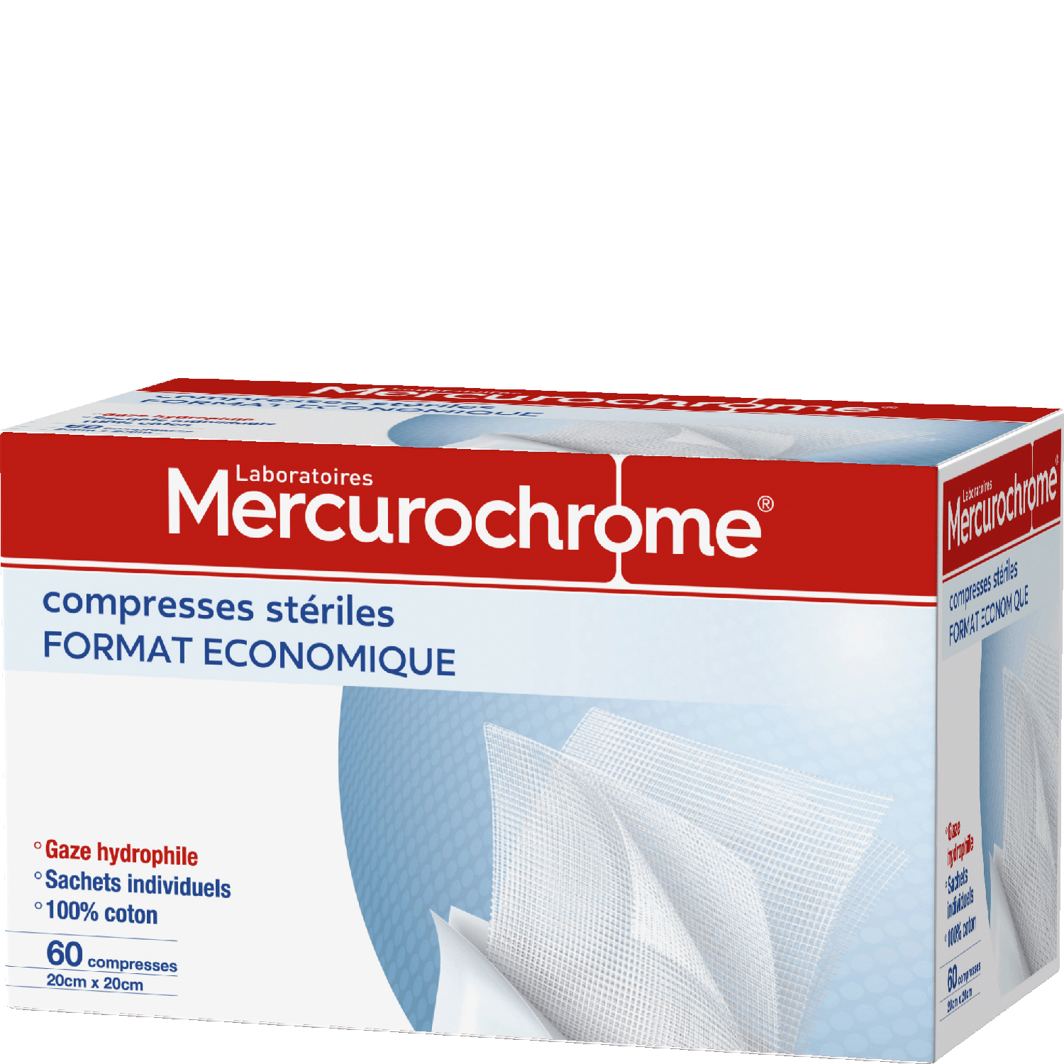 Voir la diapositive 2 : MERCUROCHROME Compresses stériles 20x20cm 20x20cm 60 compresses
