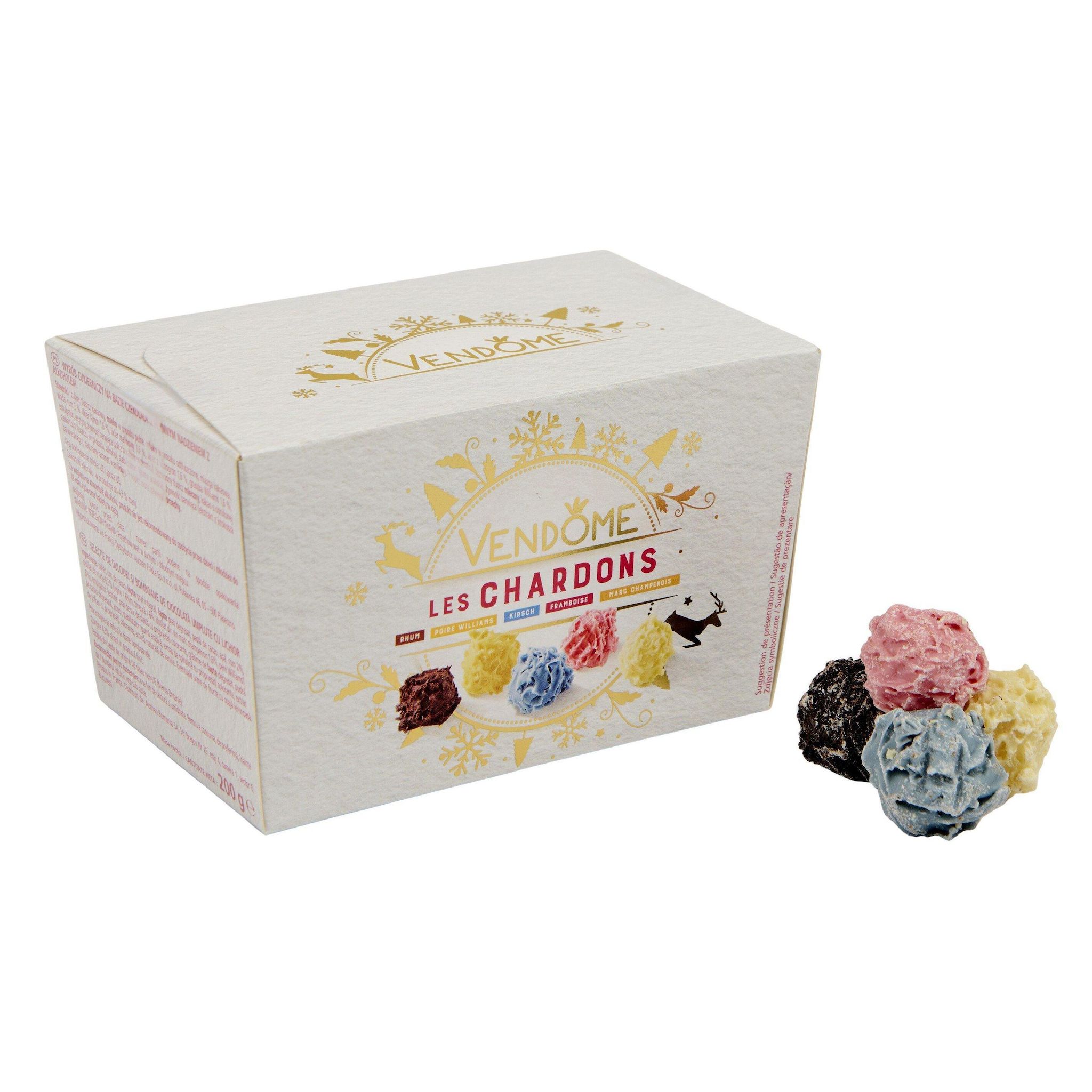Voir la diapositive 2 : VENDOME Chardons chocolats grand marnier-chartreuse-poire williams-framboise-kirsch 200g