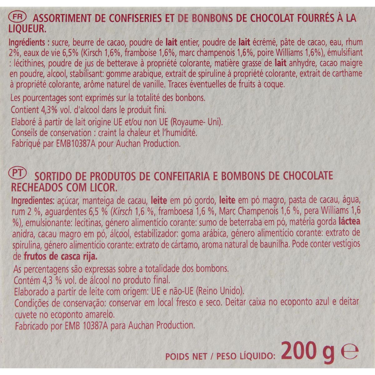 VENDOME Chardons chocolats grand marnier-chartreuse-poire williams-framboise-kirsch 200g