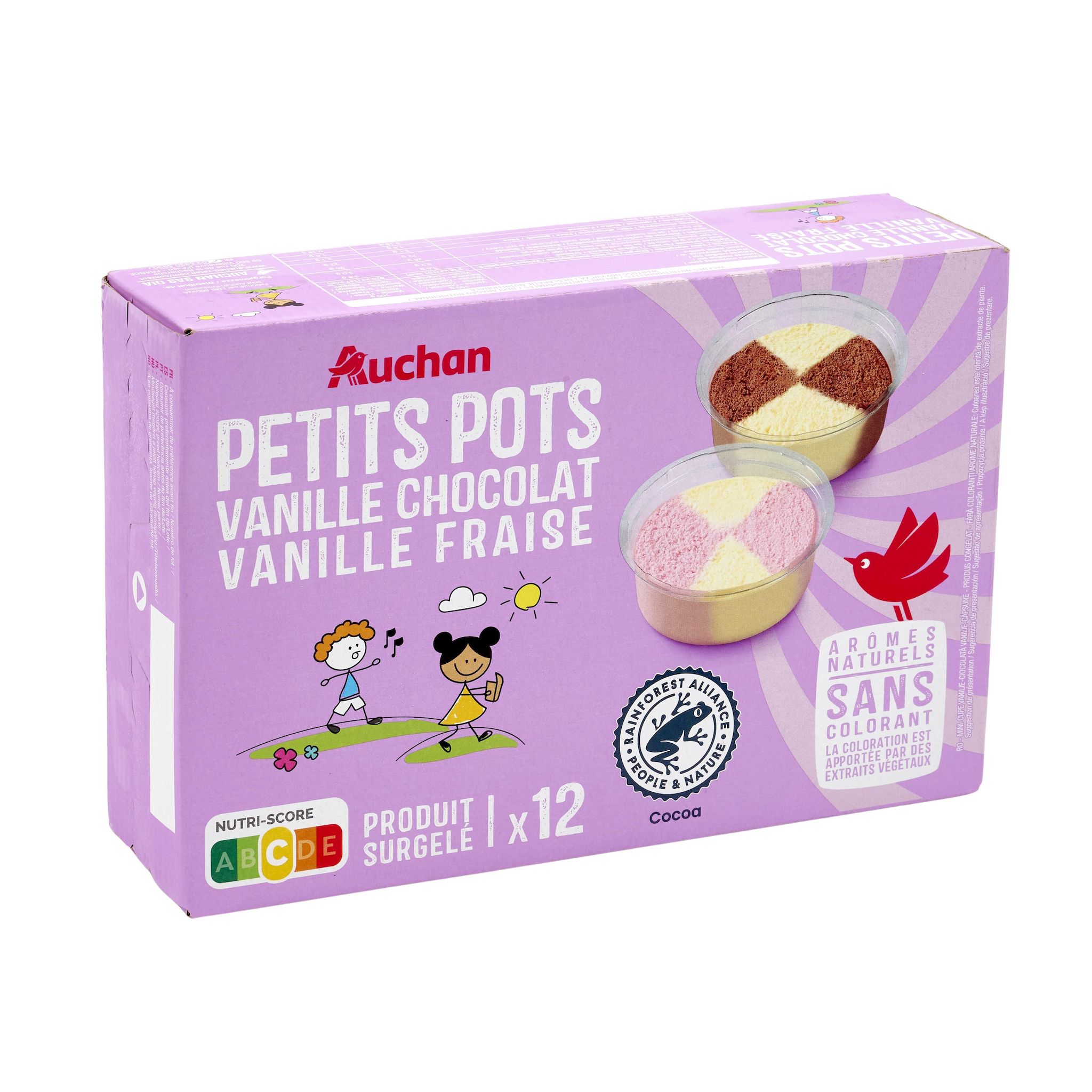Voir la diapositive 4 : AUCHAN Mini pot glacé vanille-chocolat et vanille-fraise 12 pièces 360g