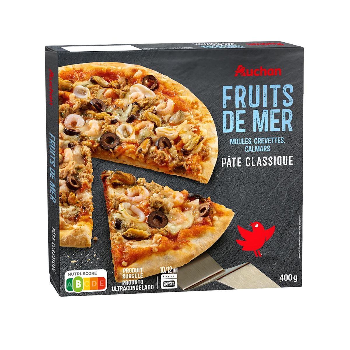AUCHAN Pizza cuite sur pierre aux fruits de mer 400g