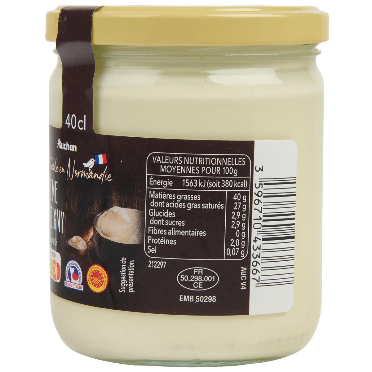 AUCHAN TERROIR Crème fraîche d'Isigny épaisse entière AOP 40%MG 40cl