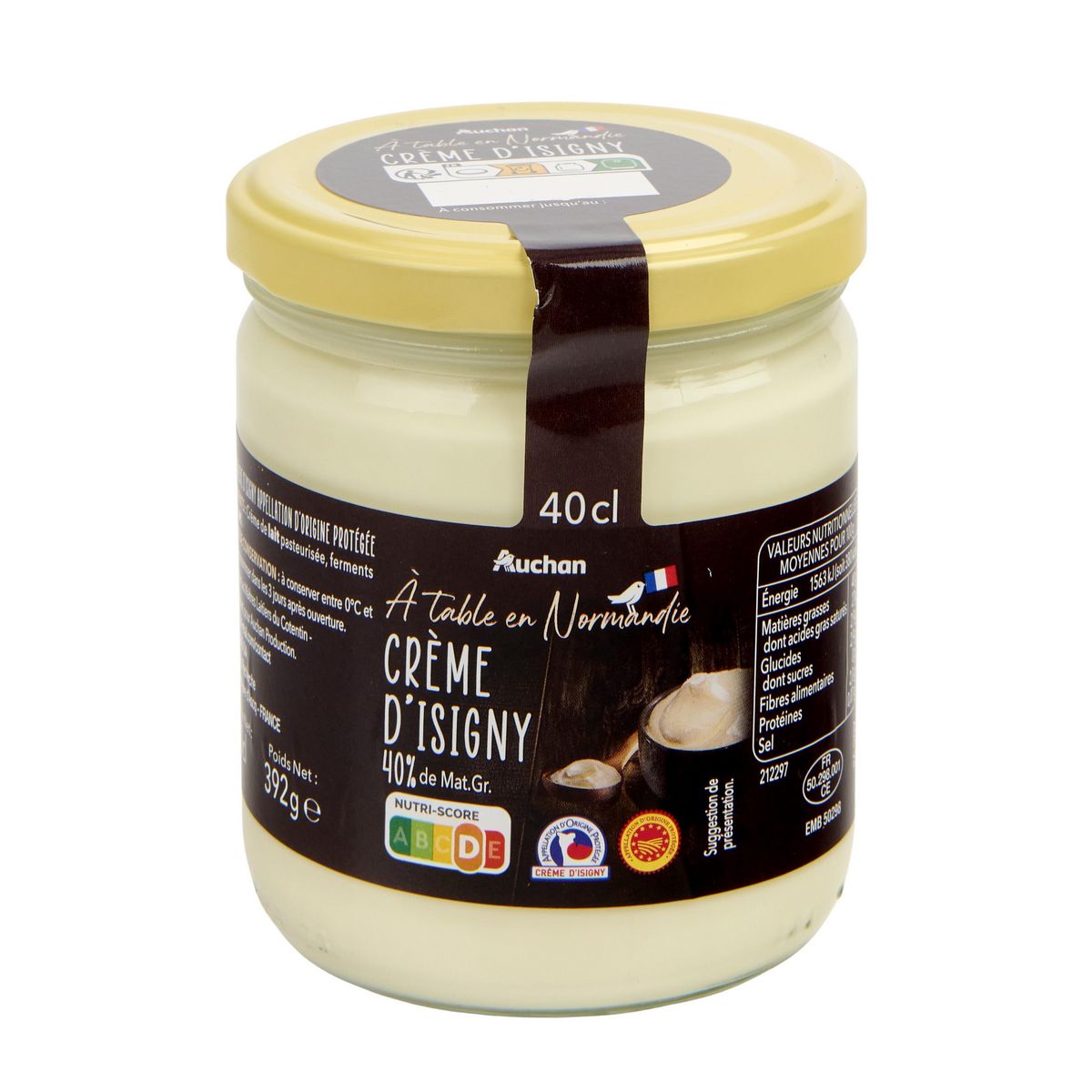 AUCHAN TERROIR Crème fraîche d'Isigny épaisse entière AOP 40%MG 40cl