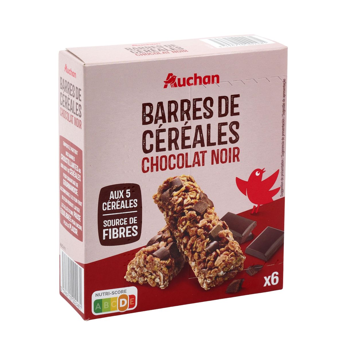AUCHAN Crousti barres de céréales au chocolat noir 6 barres 126g