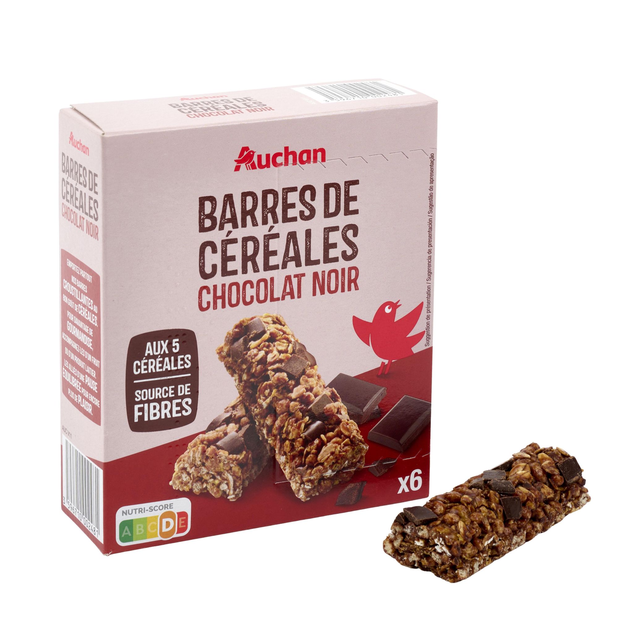 Voir la diapositive 5 : AUCHAN Crousti barres de céréales au chocolat noir 6 barres 126g