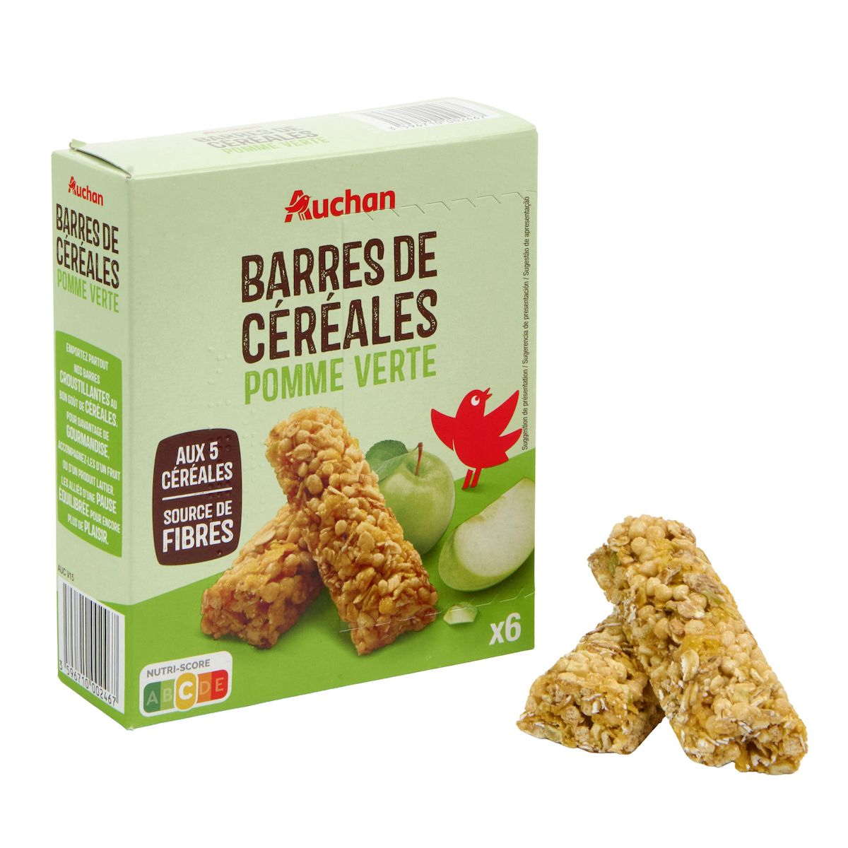 AUCHAN Crousty barres de céréales à la pomme verte 6 barres 126g