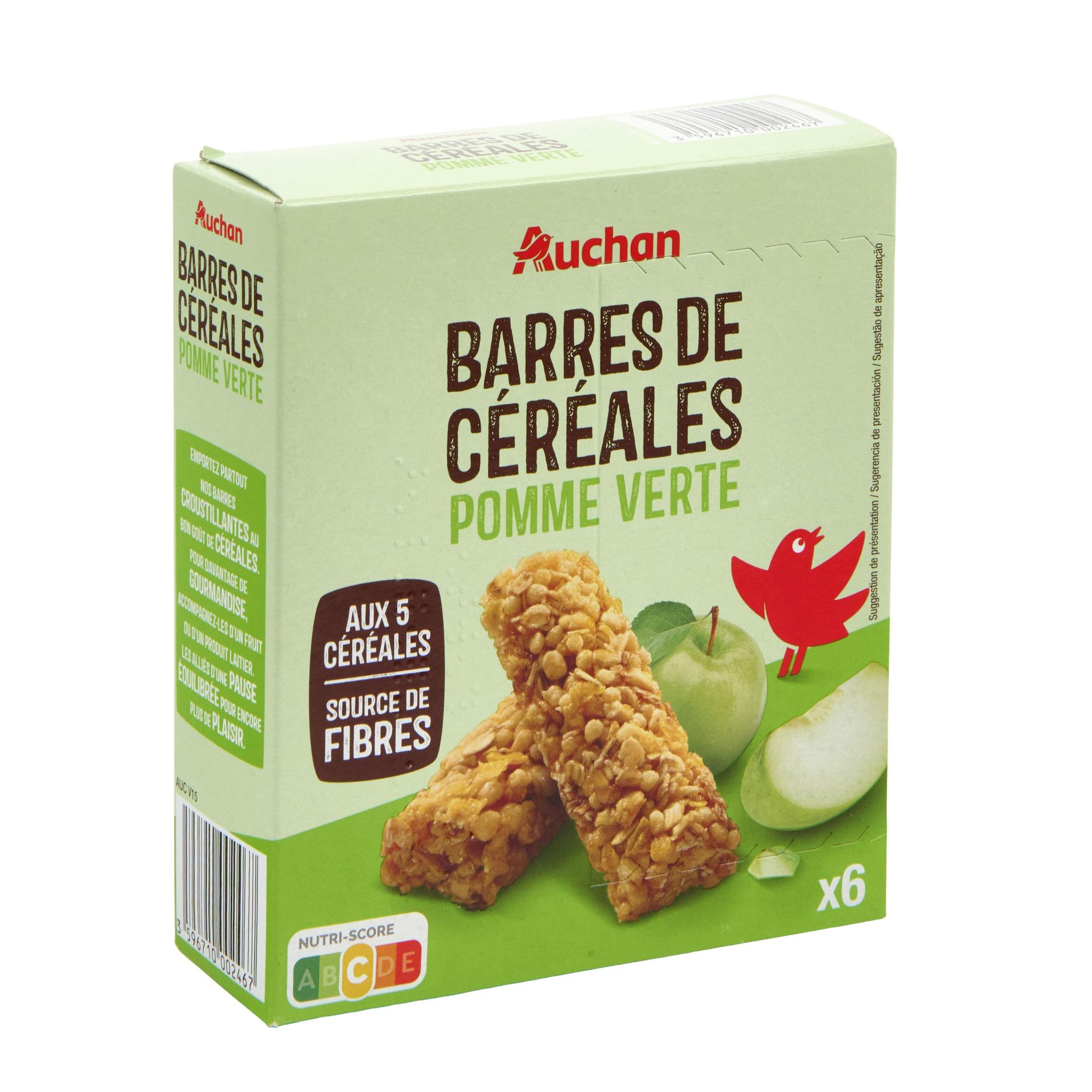 Voir la diapositive 4 : AUCHAN Crousty barres de céréales à la pomme verte 6 barres 126g