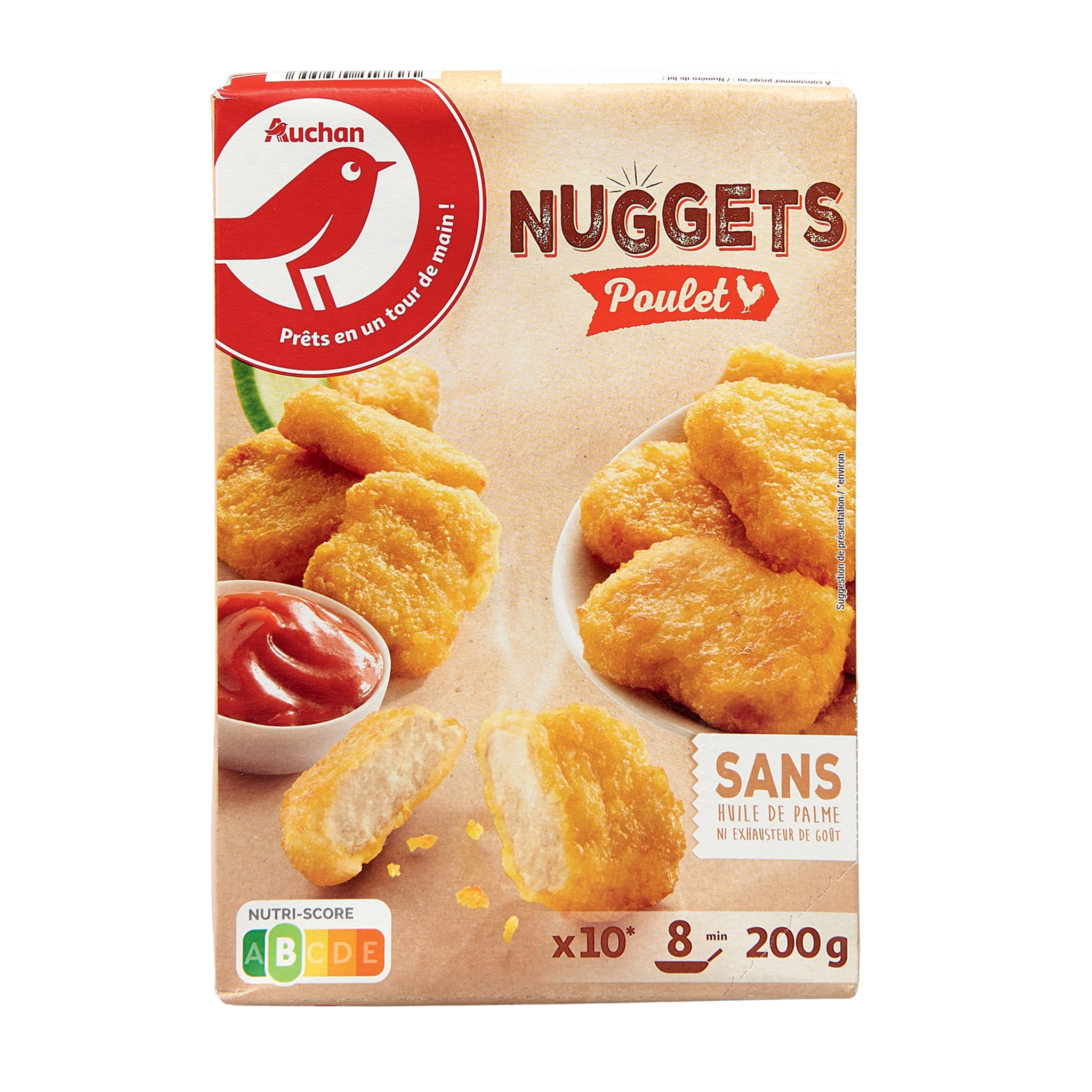 Voir la diapositive 2 : AUCHAN Nuggets de poulet 10 pièces 200g