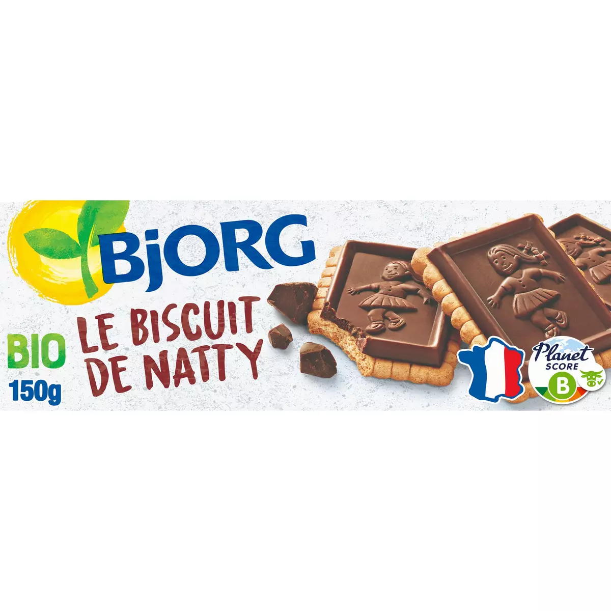 BJORG Biscuits bio de Natty avec tablette de chocolat sans huile de palme 12 biscuits 150g