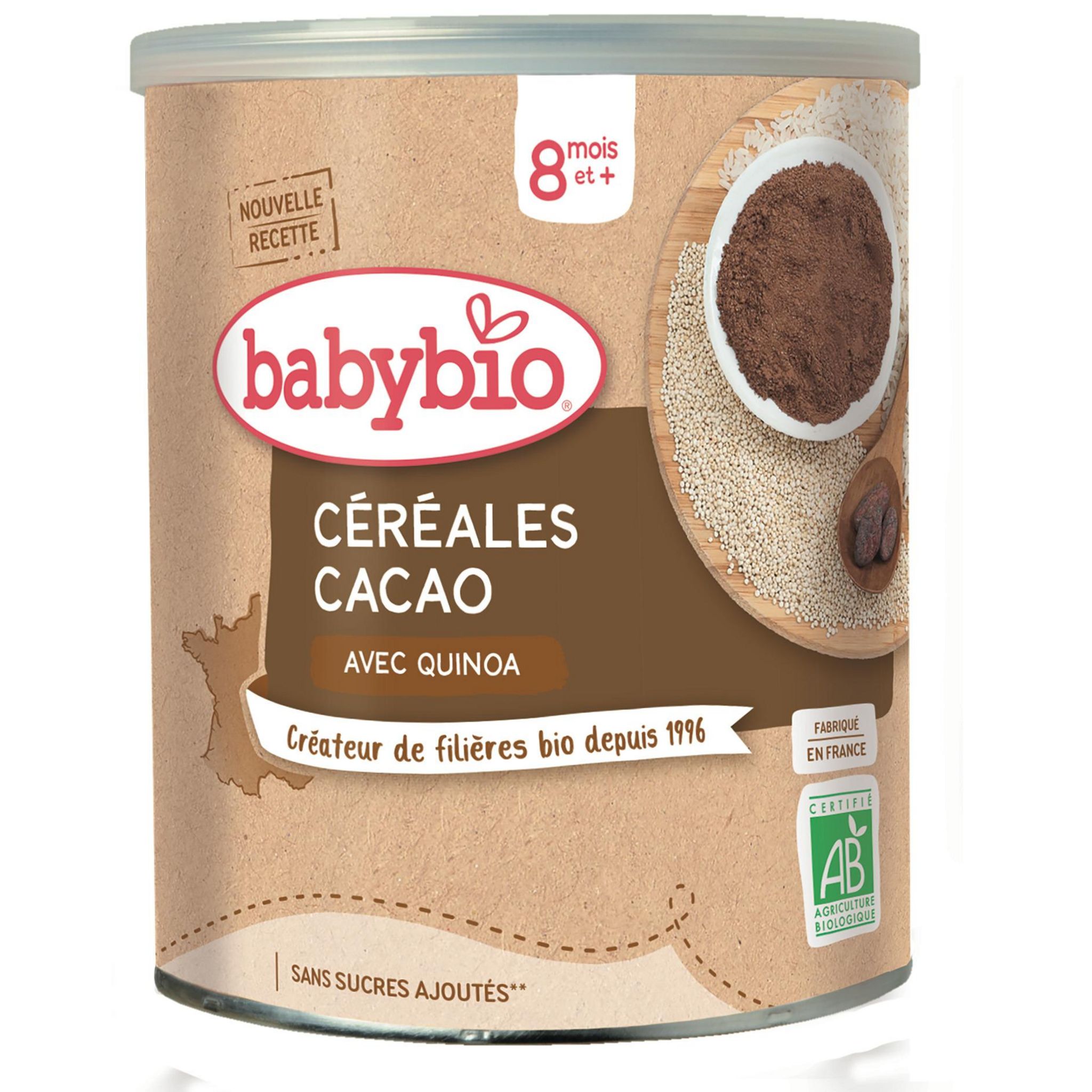 Voir la diapositive 3 : BABYBIO 5 Céréales cacao riz blé avoine seigle quinoa bio en poudre dès 6 mois 220g