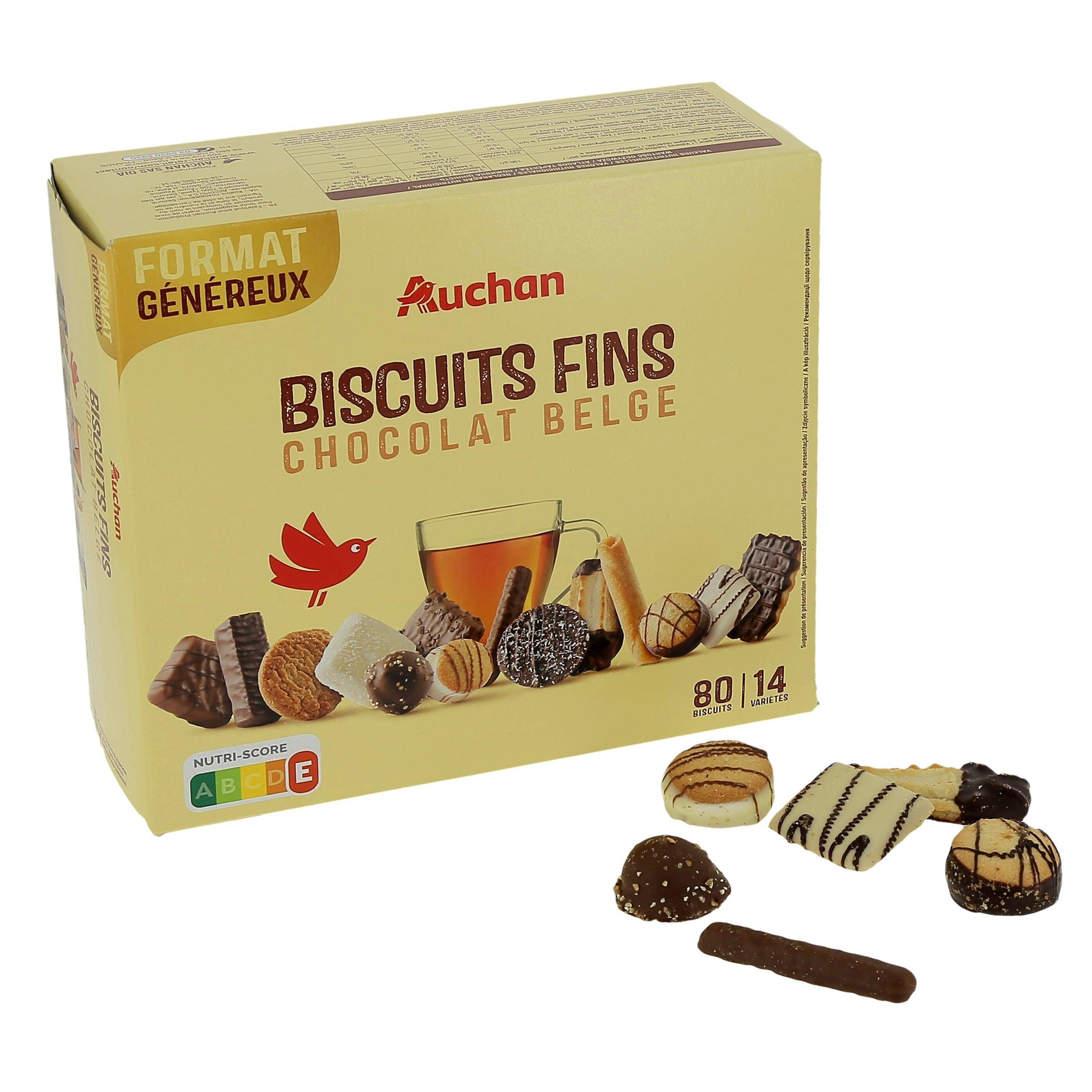Voir la diapositive 2 : AUCHAN Assortiment de biscuits fins au chocolat belge 80 biscuits