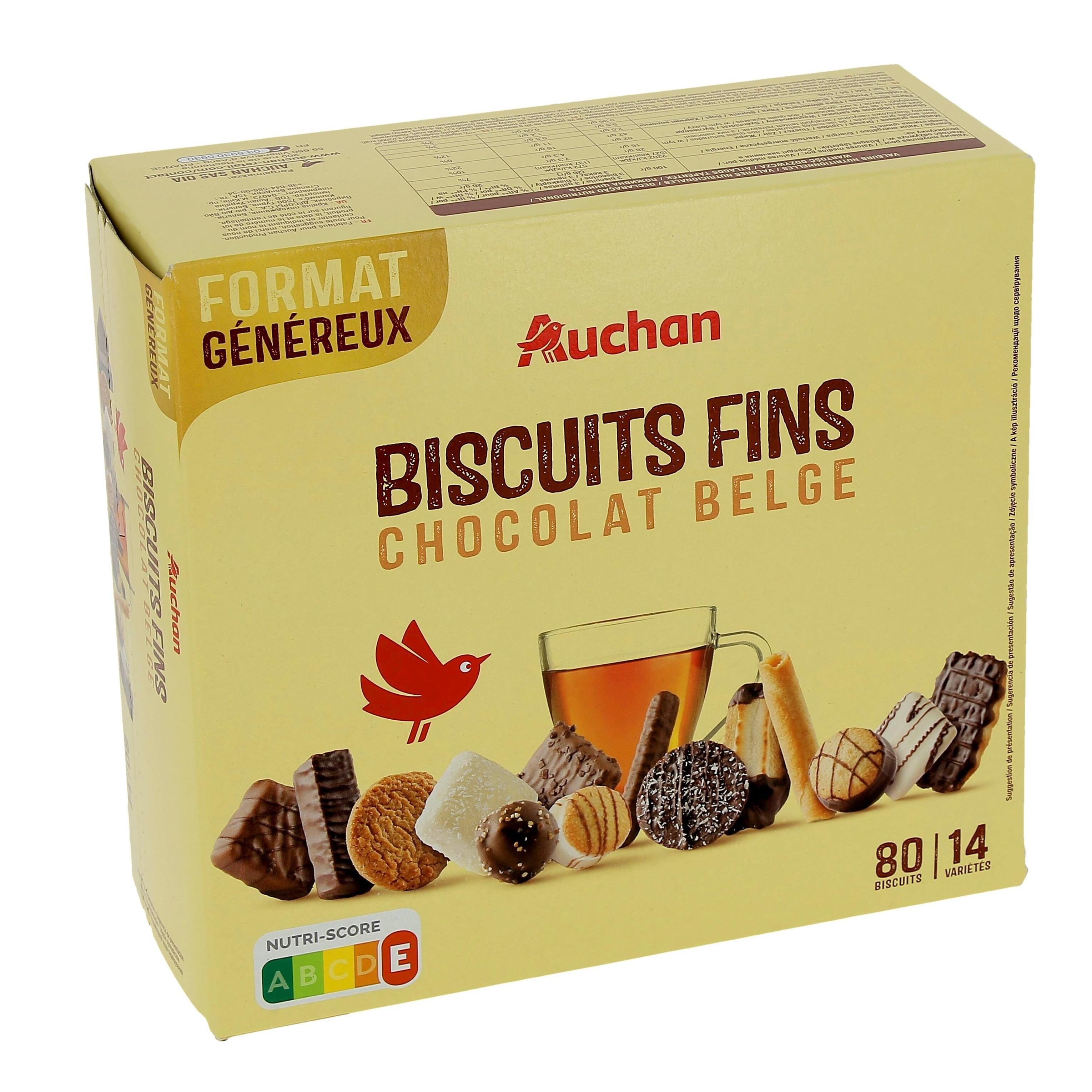 Voir la diapositive 4 : AUCHAN Assortiment de biscuits fins au chocolat belge 80 biscuits