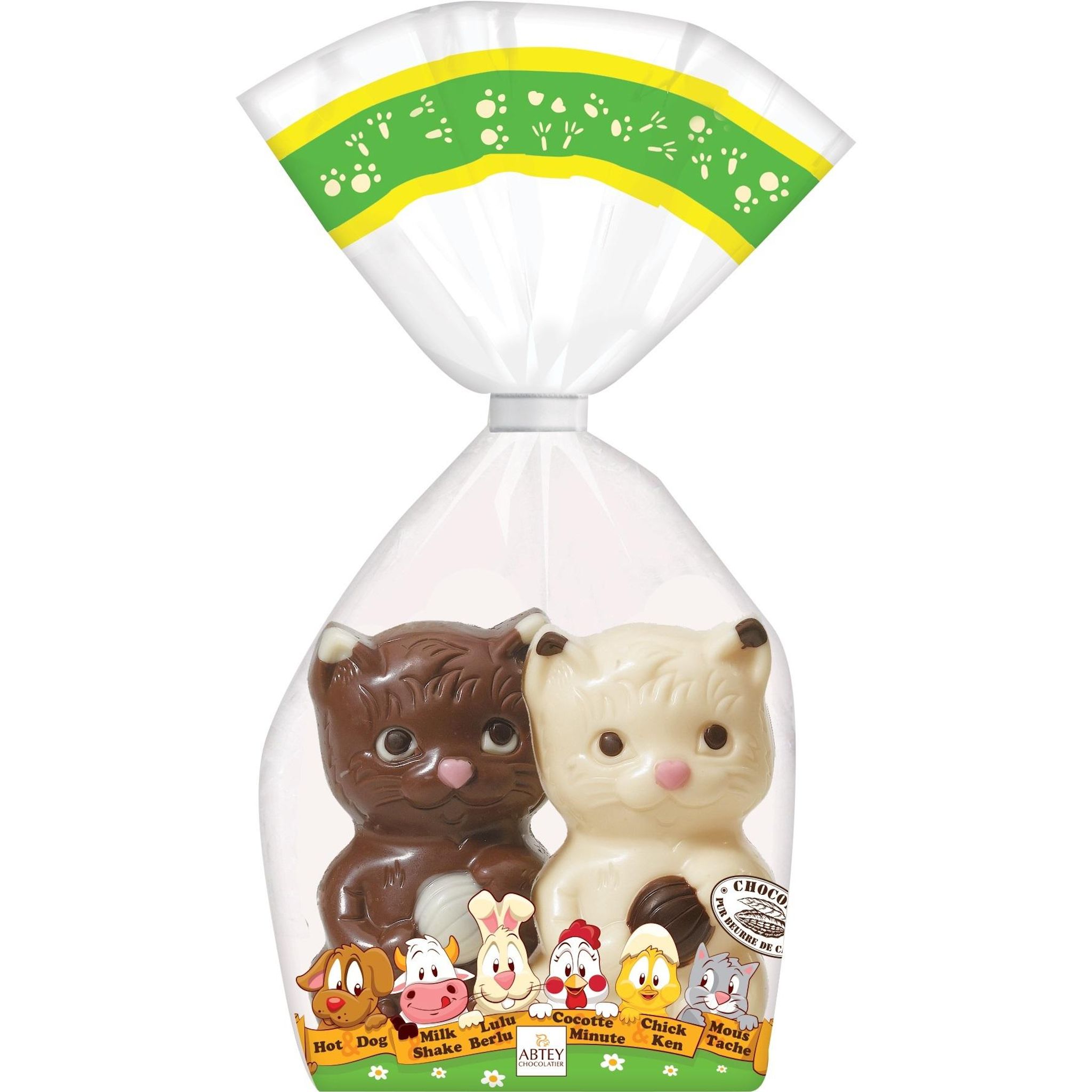 ABTEY Chats Mous et Tache en chocolat au lait et blanc décoré 140g