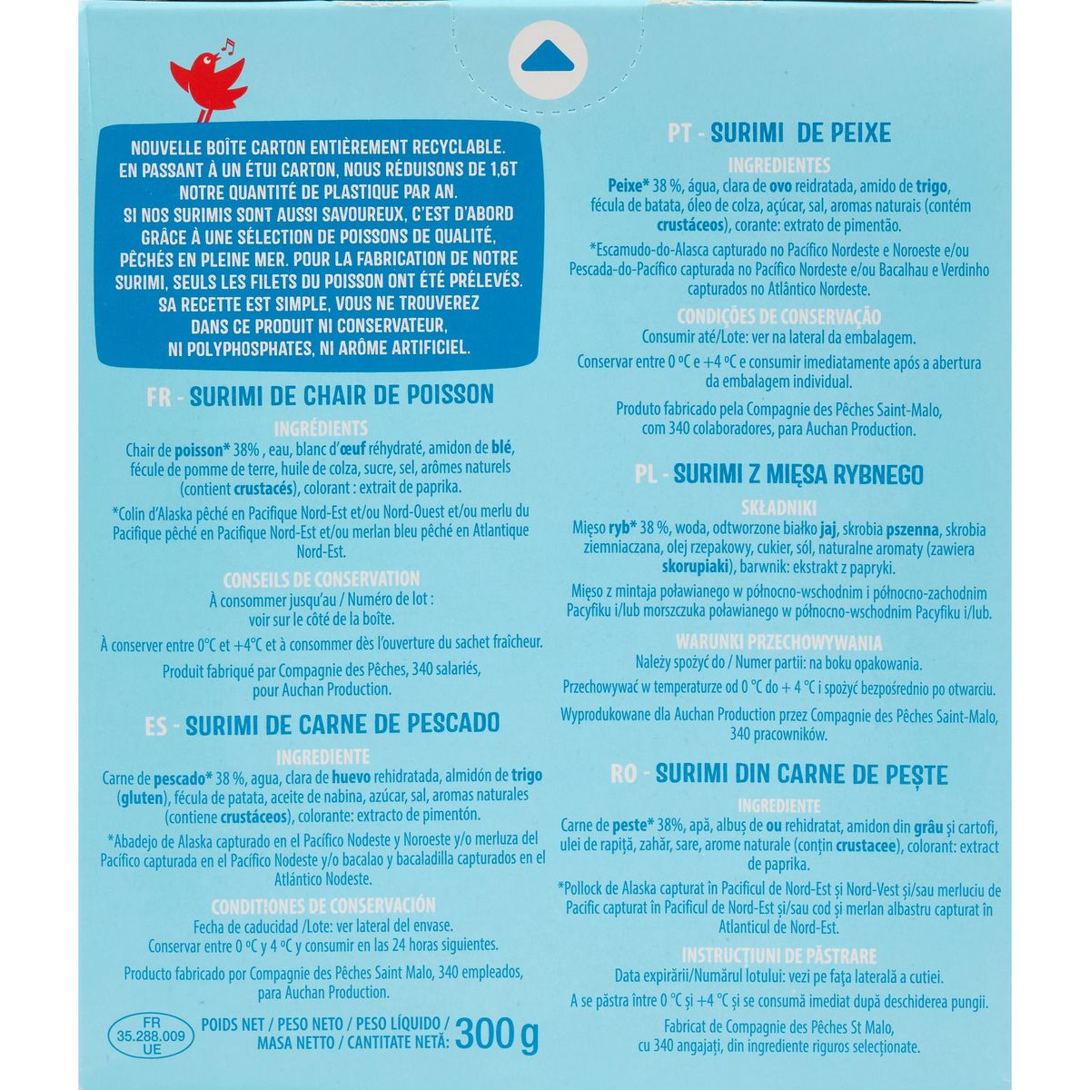 AUCHAN Bâtons de surimi 18 pièces 300g