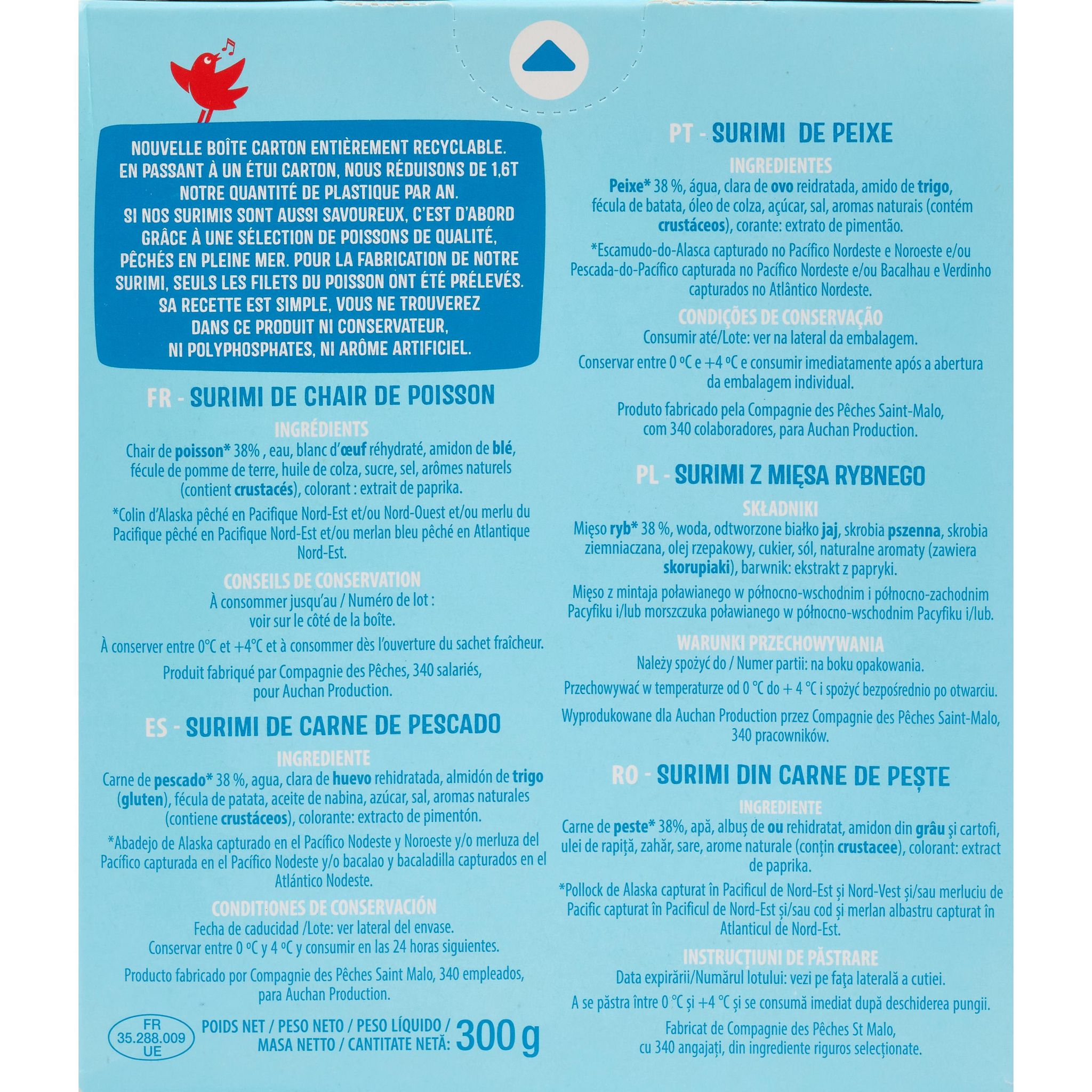 Voir la diapositive 2 : AUCHAN Bâtons de surimi 18 pièces 300g