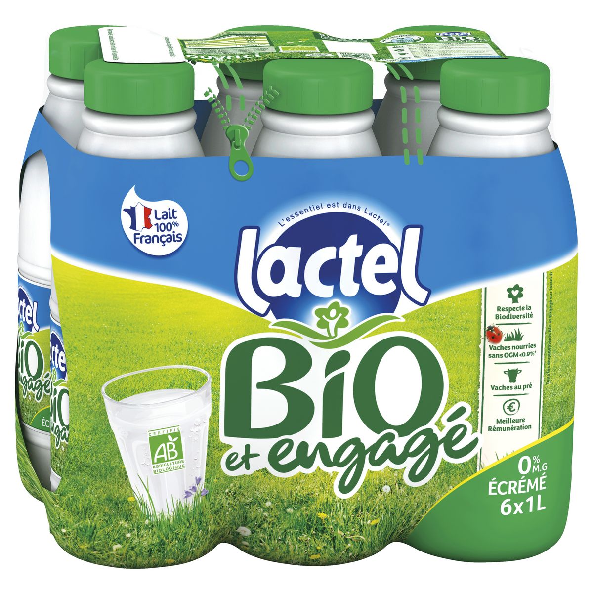 LACTEL Lait écrémé bio UHT 6x1l