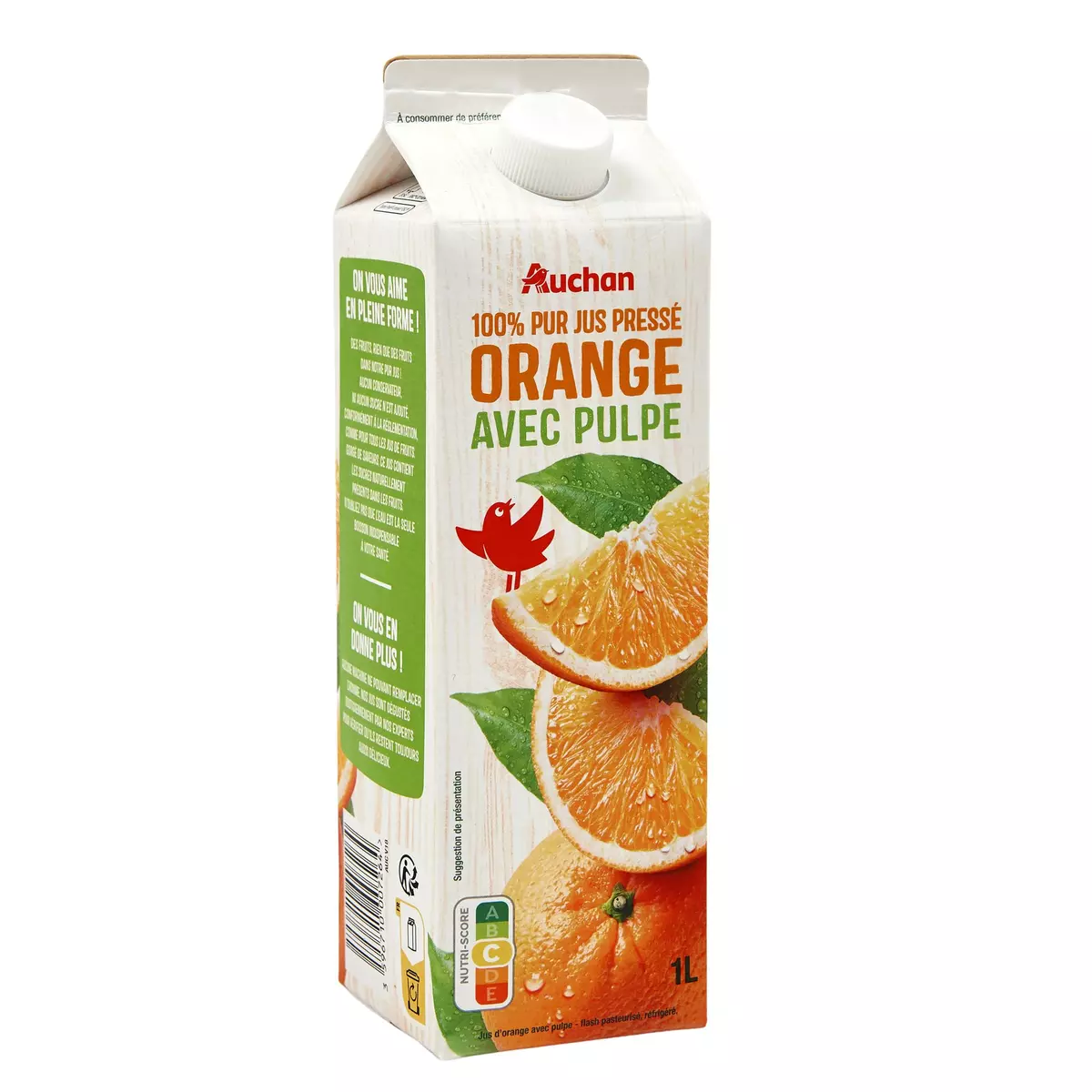 AUCHAN Pur jus d'orange avec pulpe 1L
