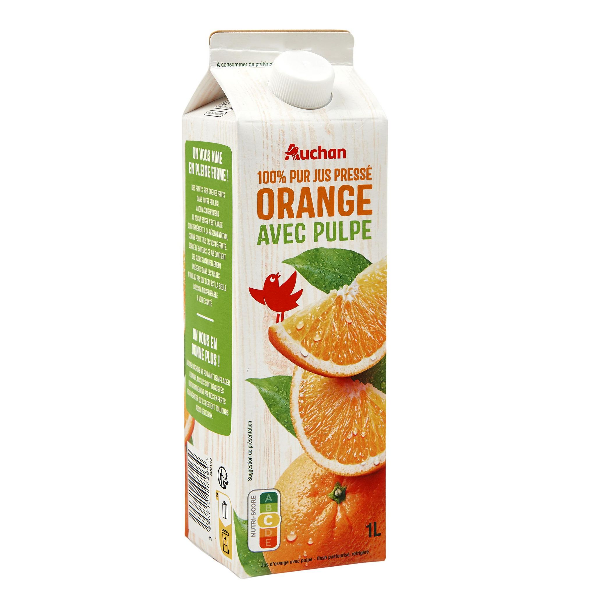 Voir la diapositive 2 : AUCHAN Pur jus d'orange avec pulpe 1L