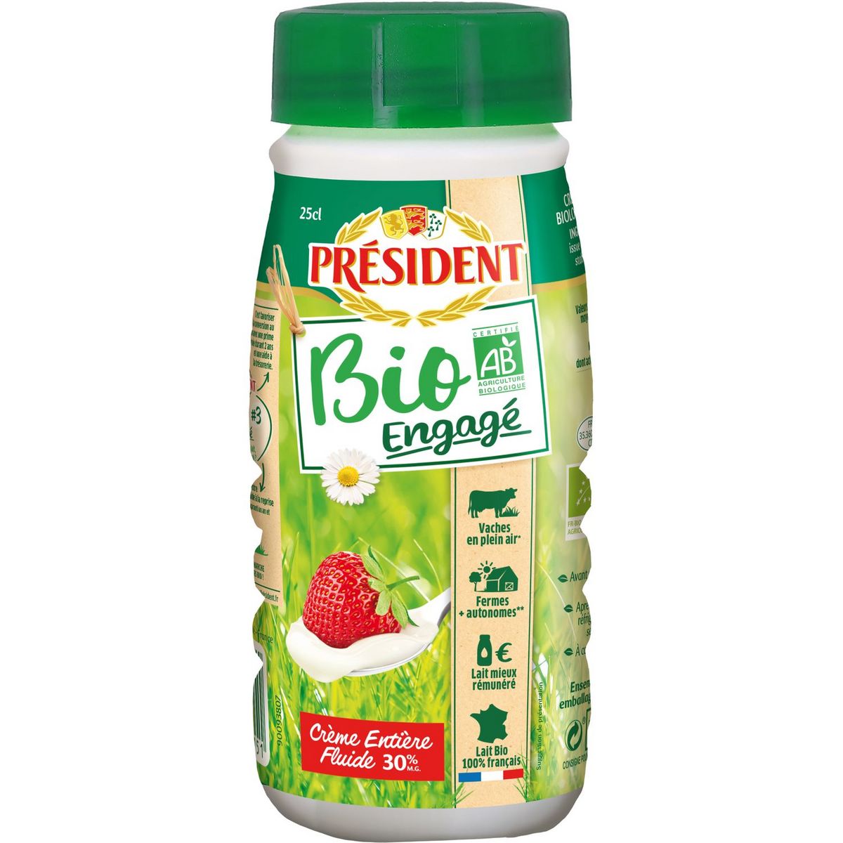 PRESIDENT Crème fraîche entière bio 30%MG 25cl