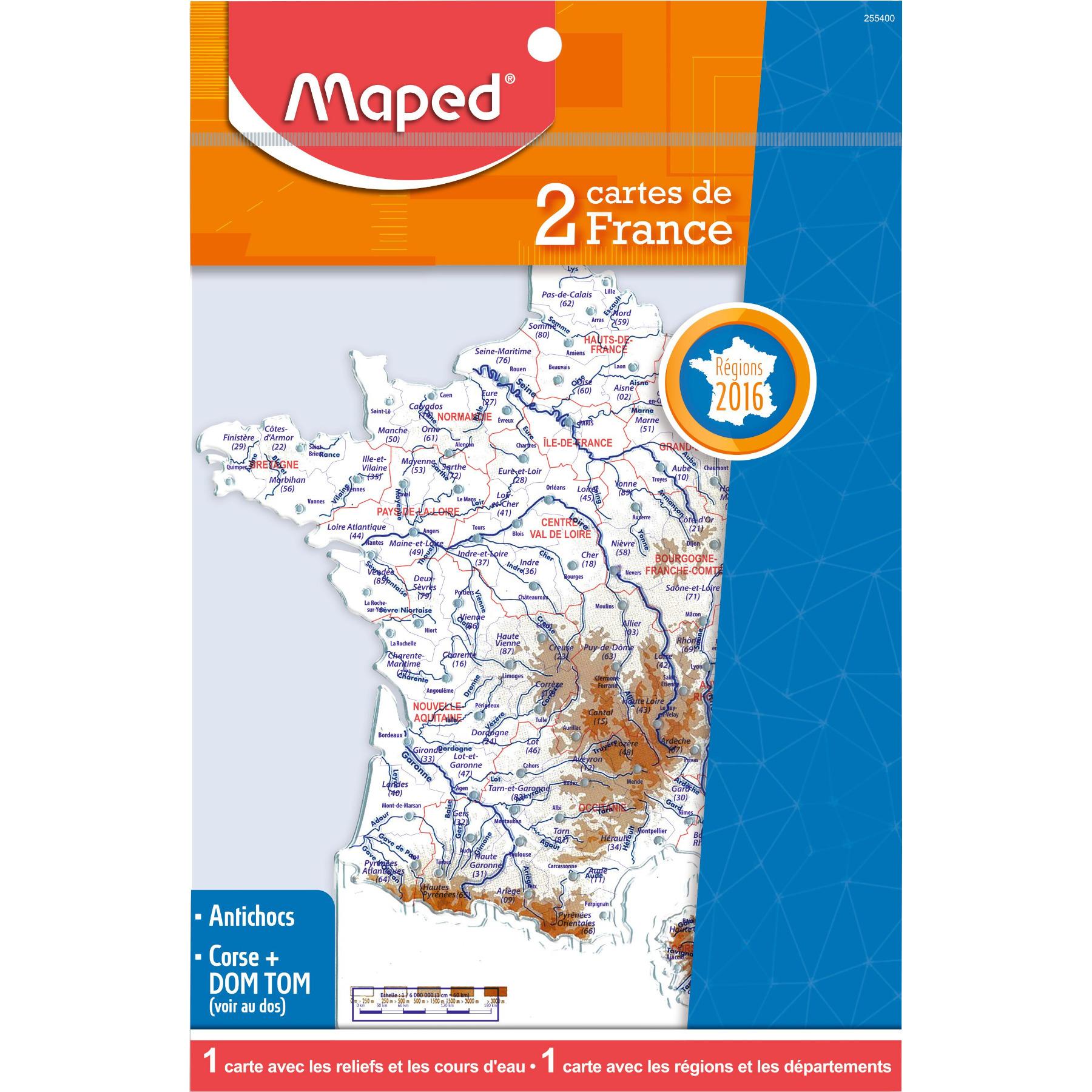 MAPED 2 cartes de France Régions Départements et Fleuves