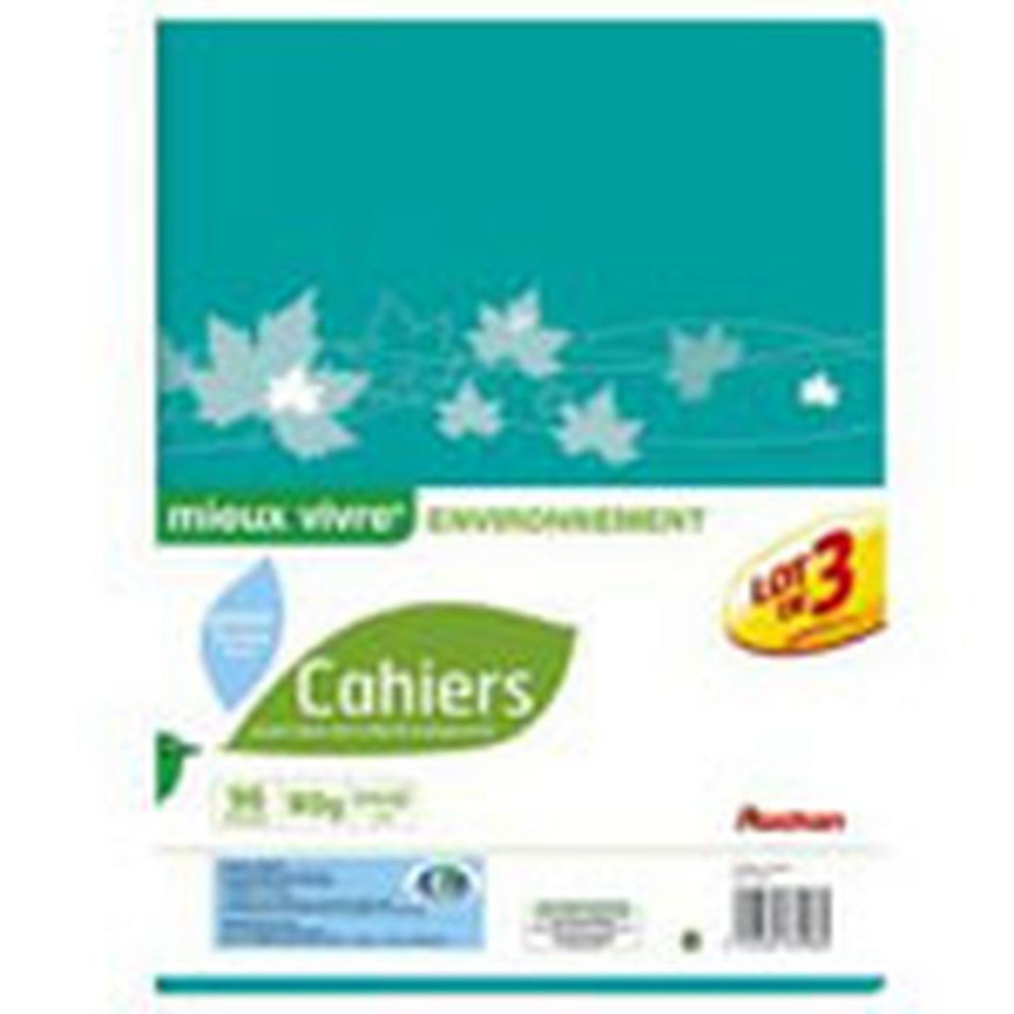 AUCHAN Lot de 3 cahiers piqués 24x32cm 96 pages grands carreaux Seyes motif triangles