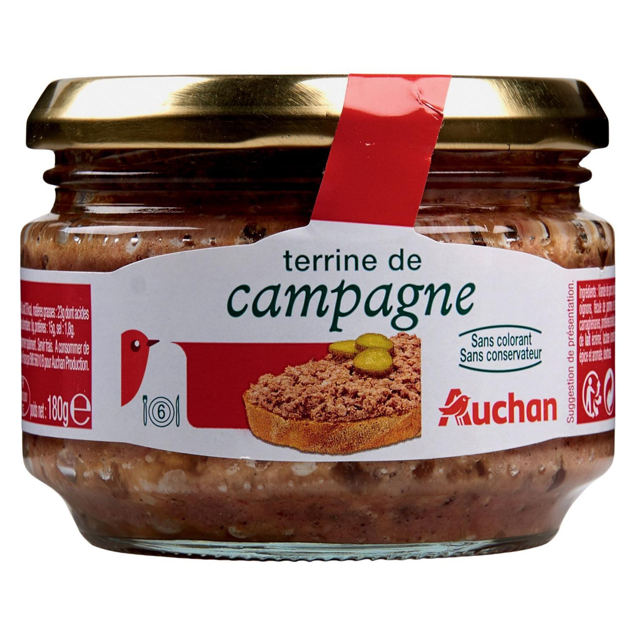 Voir la diapositive 2 : AUCHAN Terrine de campagne sans colorant sans conservateur 180g