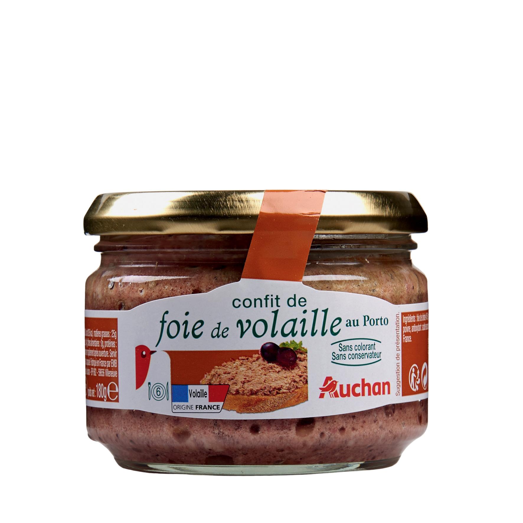 Voir la diapositive 2 : AUCHAN Confit de foie de volaille au Porto 180g