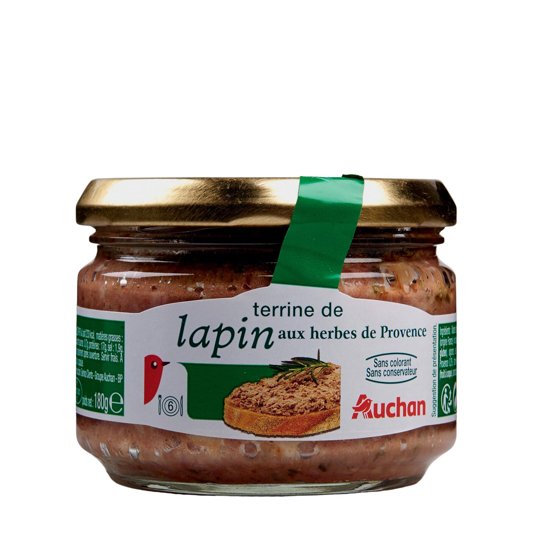 Voir la diapositive 3 : AUCHAN Terrine de lapin aux herbes de Provence 180g