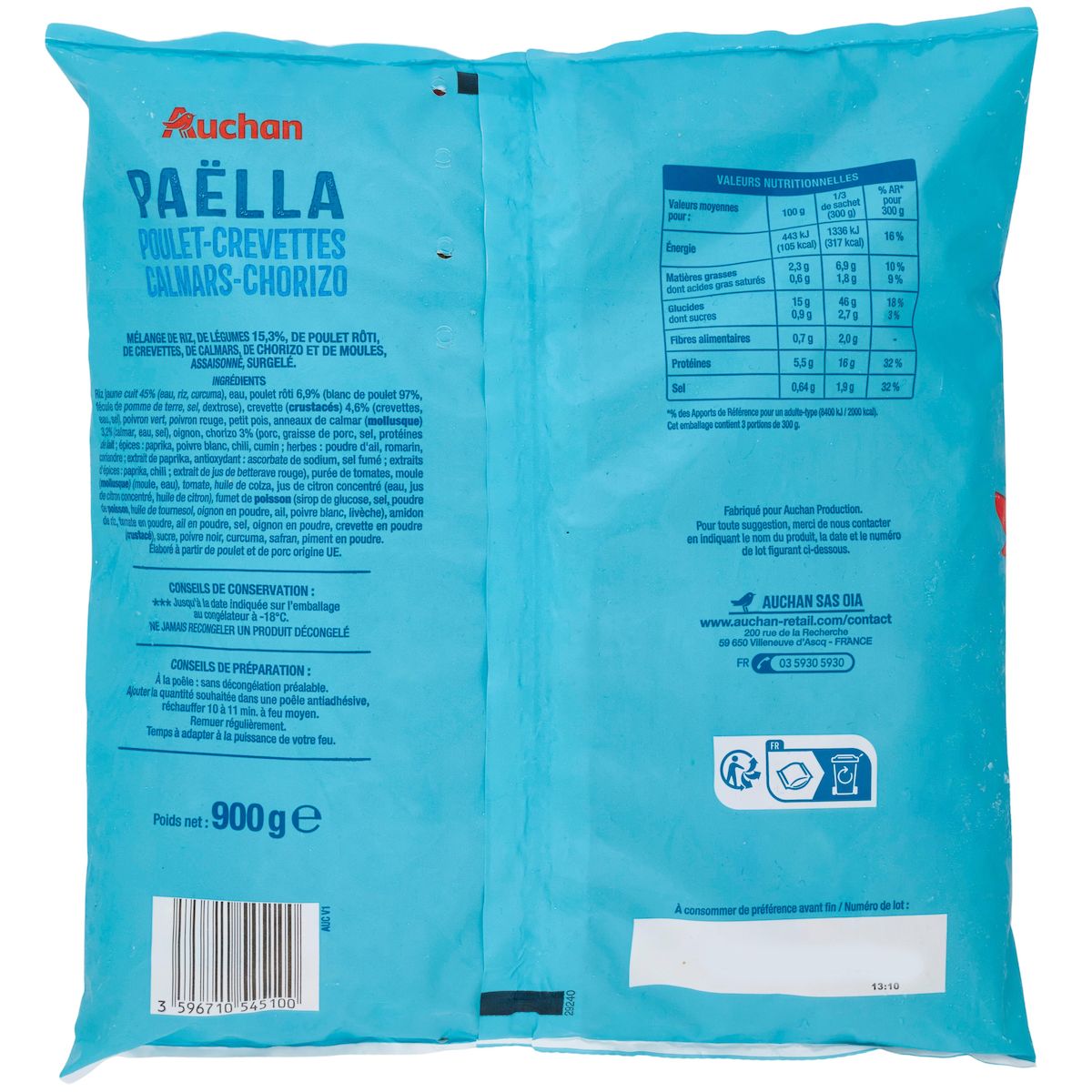 AUCHAN Paëlla 3 portions 900g