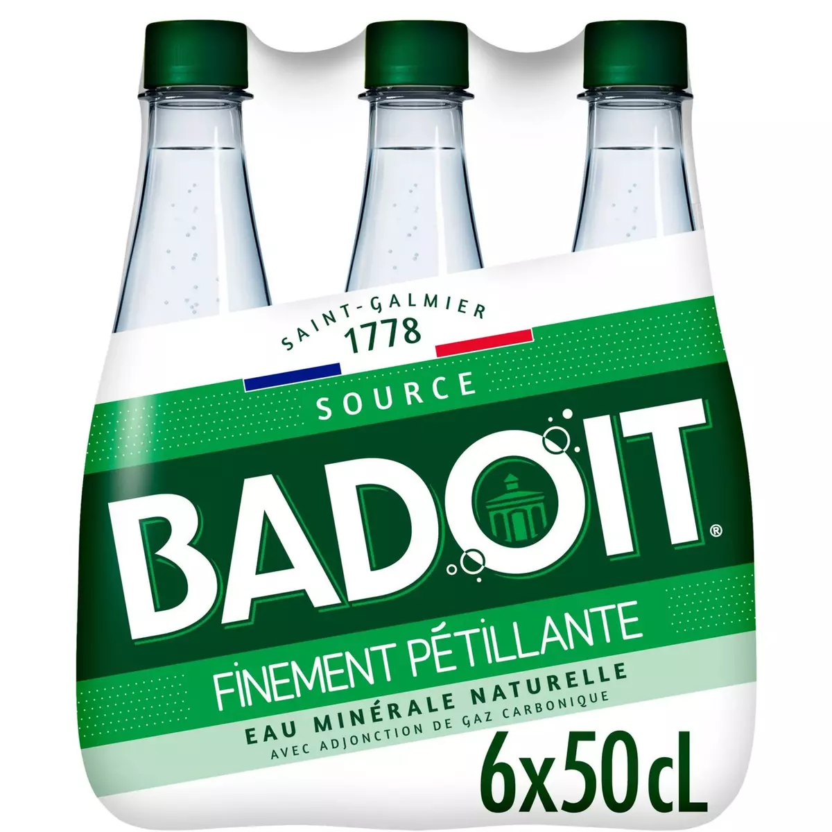 BADOIT Eau gazeuse minérale verte finement pétillante bouteilles 6x50c 6x50cl