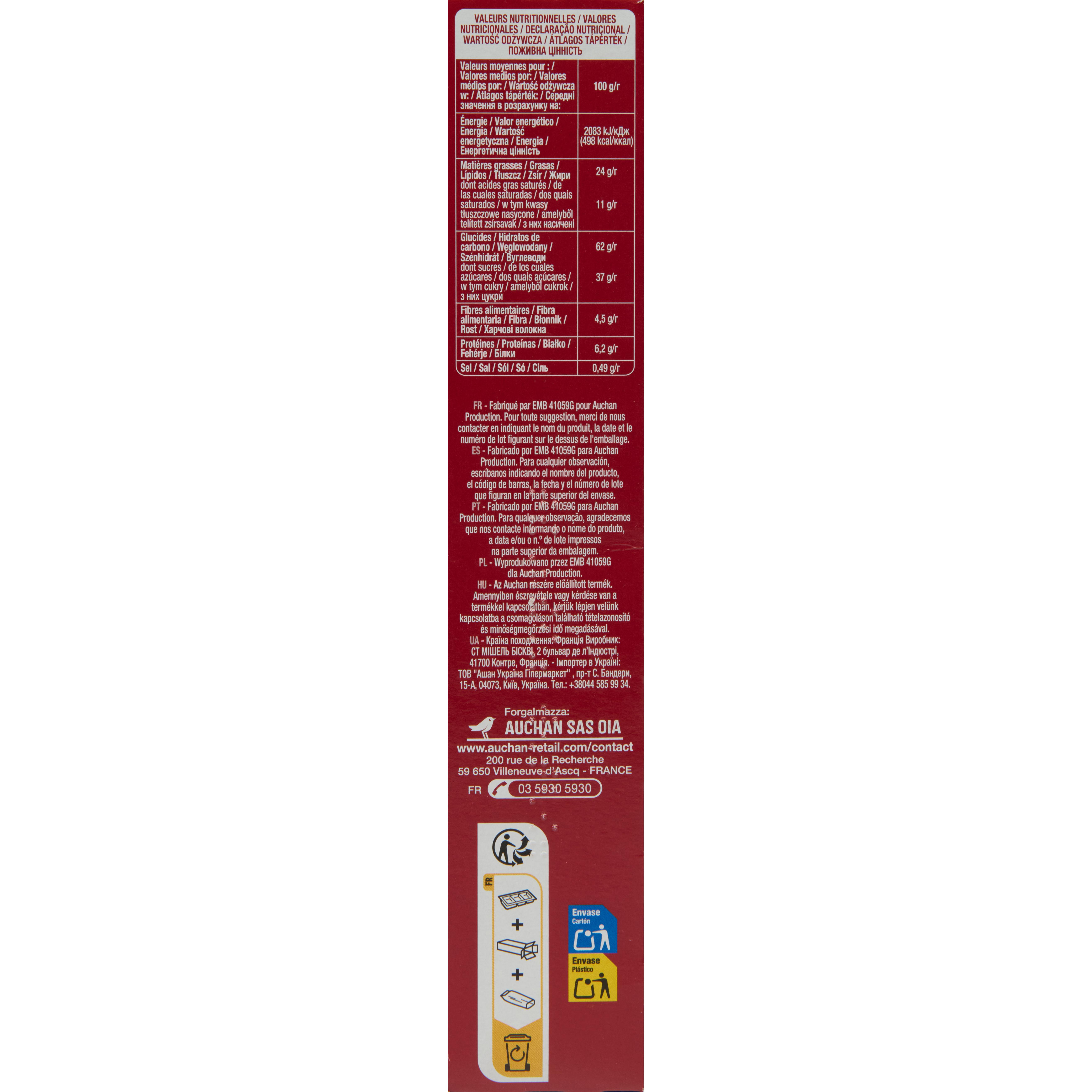 Voir la diapositive 2 : AUCHAN Mon Goûter fondants fourrés au chocolat 12 biscuits 225g
