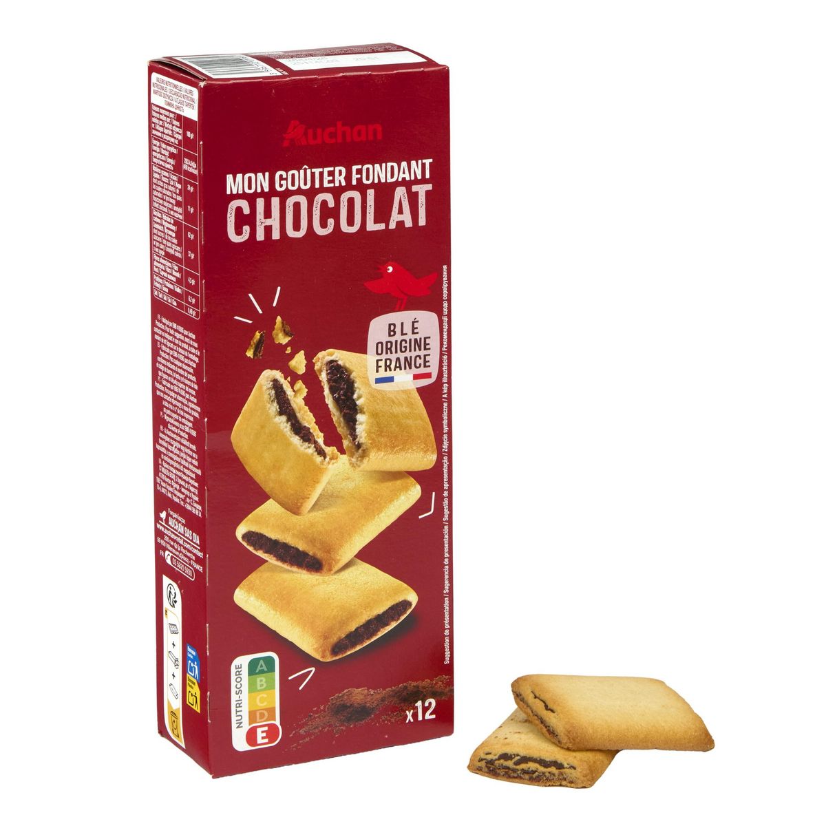 AUCHAN Mon Goûter fondants fourrés au chocolat 12 biscuits 225g