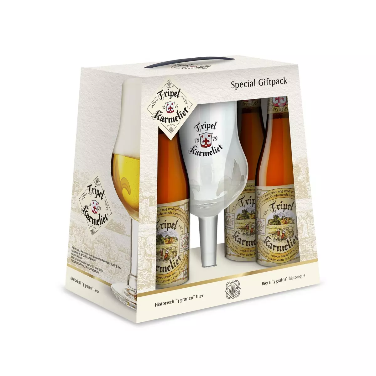 KARMELIET Coffret bière blonde triple 8,4% bouteilles +1 verre 4x33cl