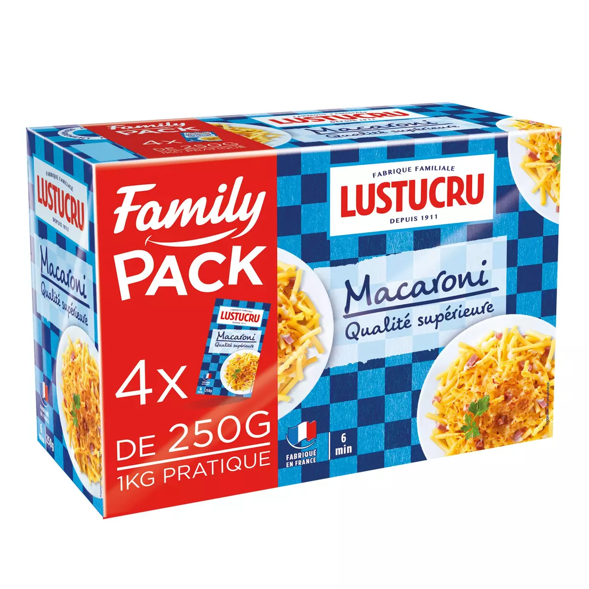 LUSTUCRU Macaroni de qualité supérieure Family pack 4x250g