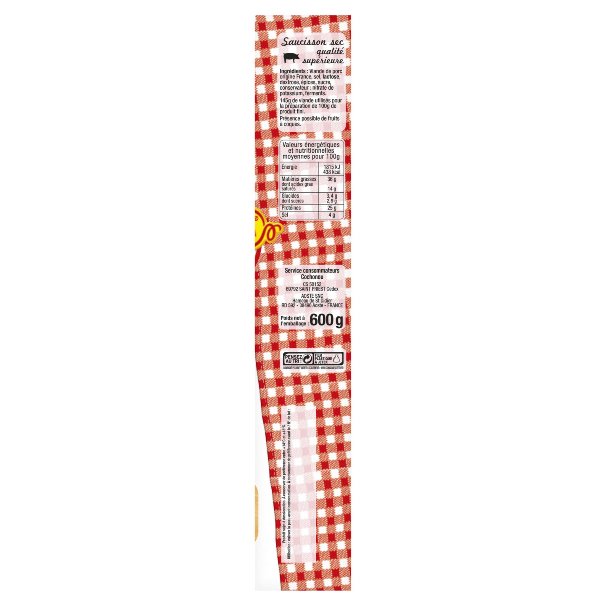 Voir la diapositive 2 : COCHONOU Saucisson sec 600g