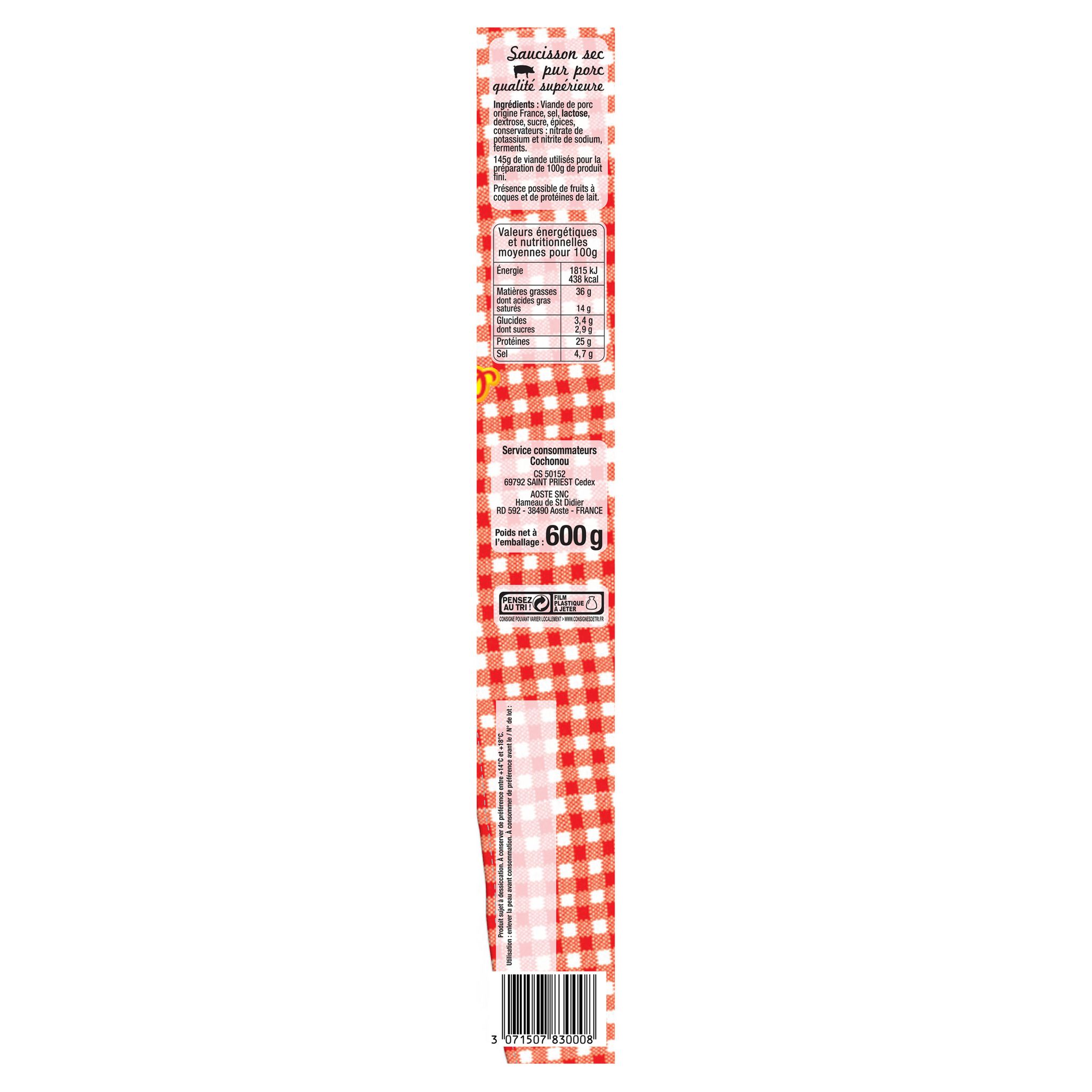 Voir la diapositive 4 : COCHONOU Saucisson sec 600g
