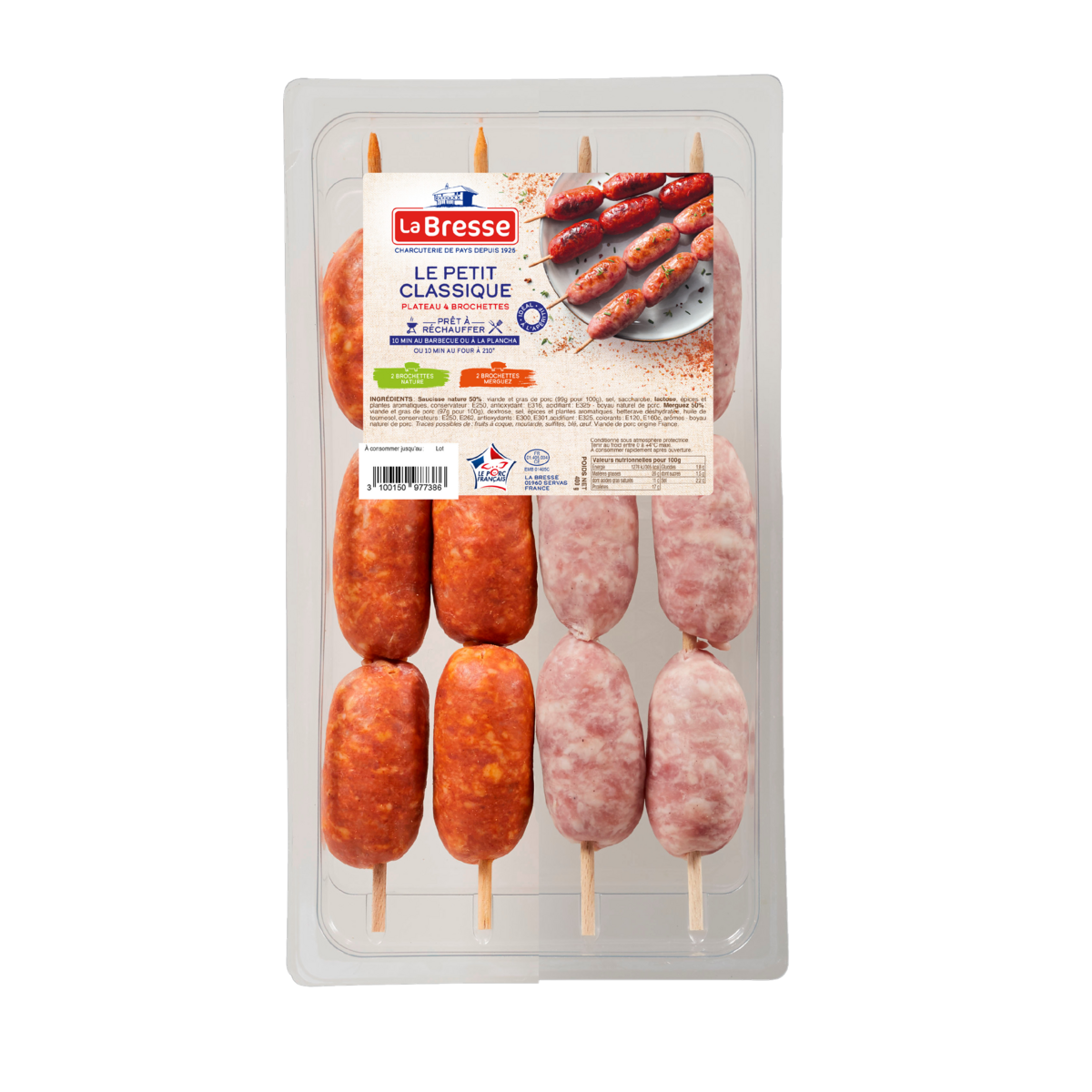 LA BRESSE Brochettes de saucisses et de merguez x4 400g