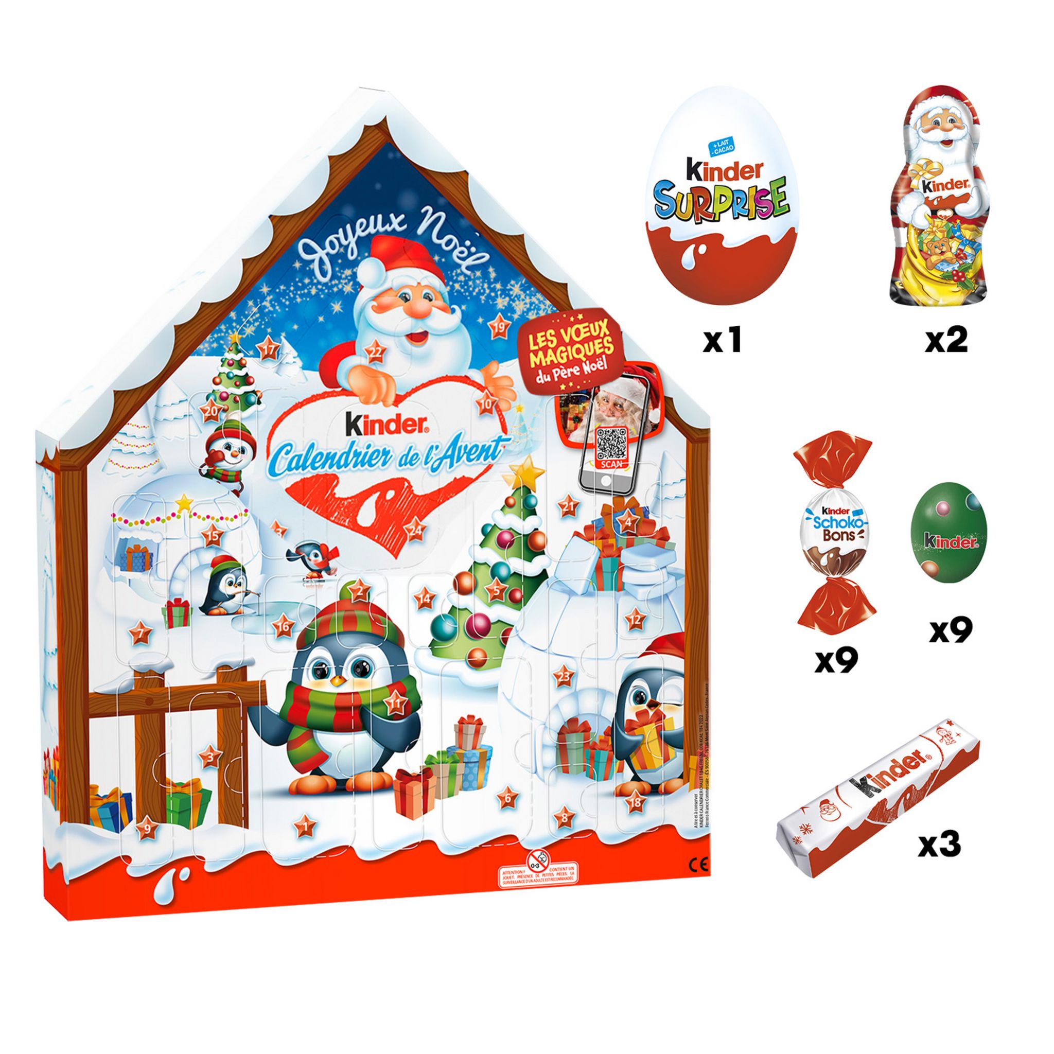 KINDER Calendrier de l'Avent chocolat au lait Chalet du Père Noël 24 pièces 184g