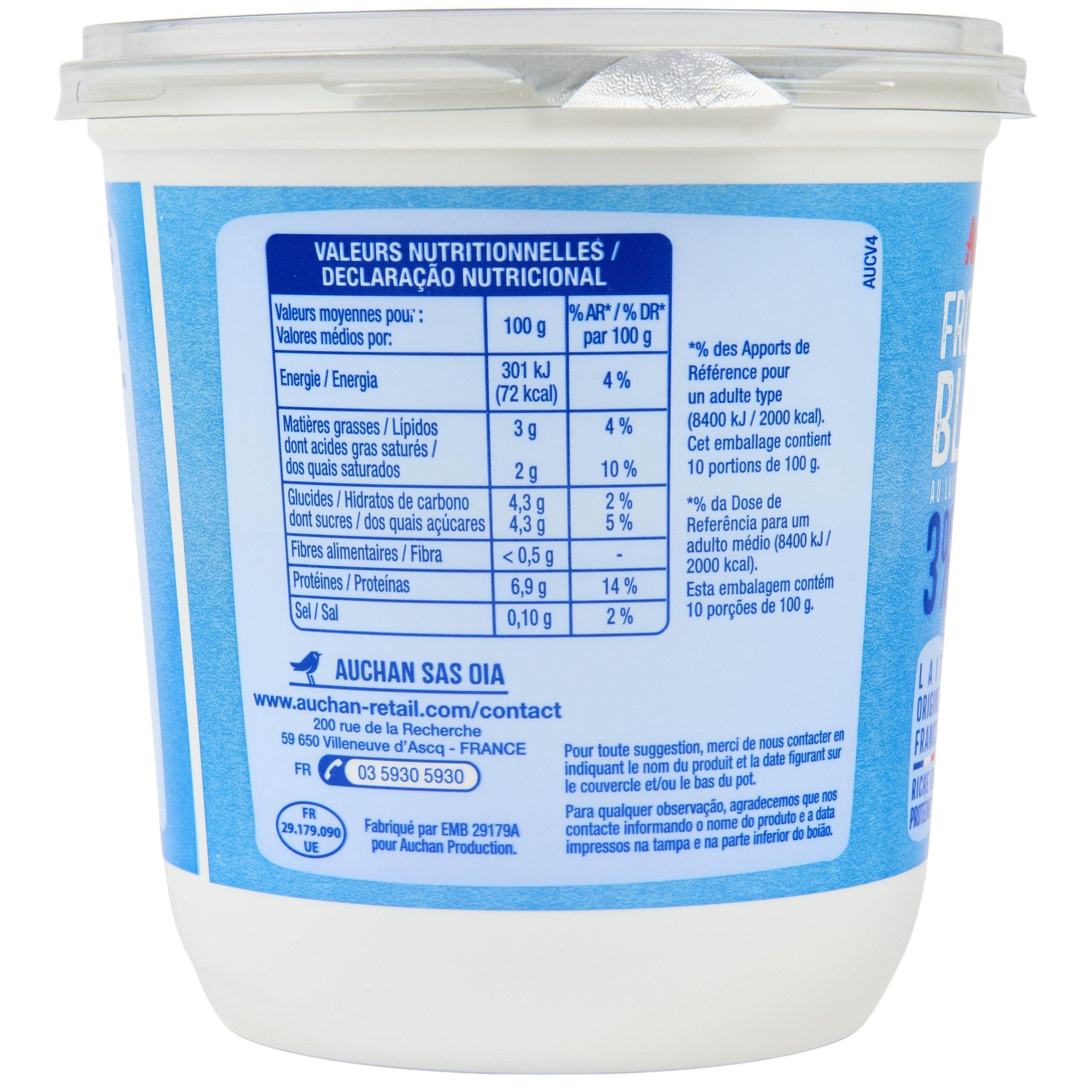 Voir la diapositive 3 : AUCHAN Fromage blanc 3,2% MG 1kg