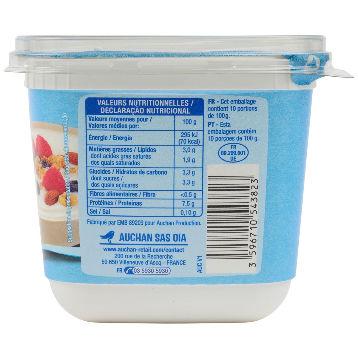 AUCHAN Fromage blanc 3,2% MG 1kg