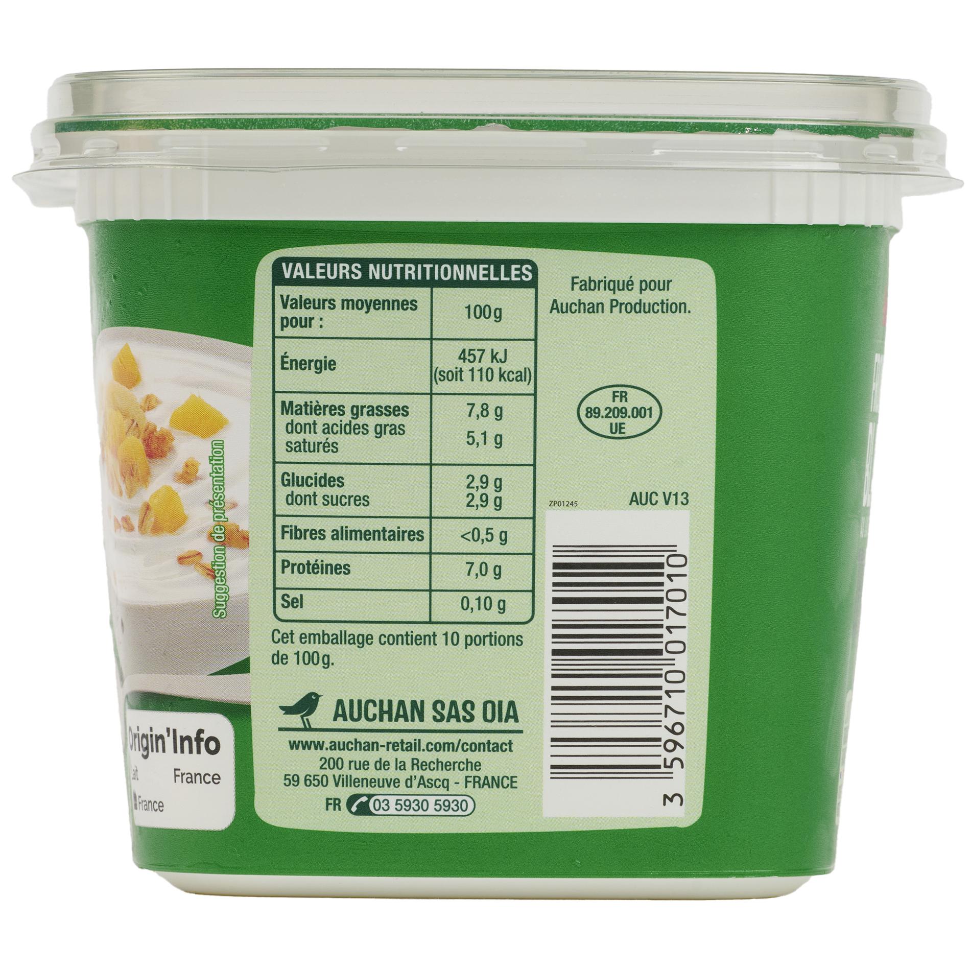 Voir la diapositive 5 : AUCHAN Fromage blanc 7,8% MG 1kg