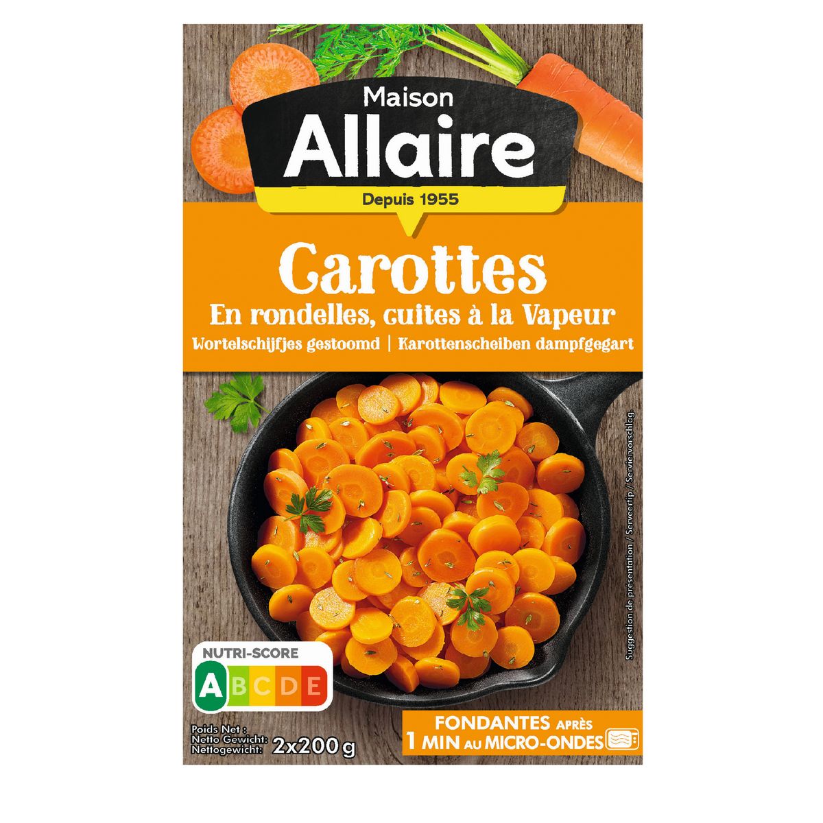ALLAIRE Carottes en rondelles cuites à la vapeur 2x200g