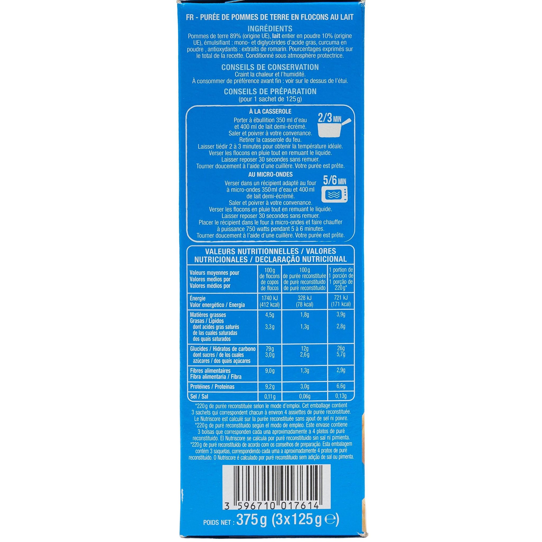 Voir la diapositive 2 : AUCHAN Purée au lait 3 sachets 375g