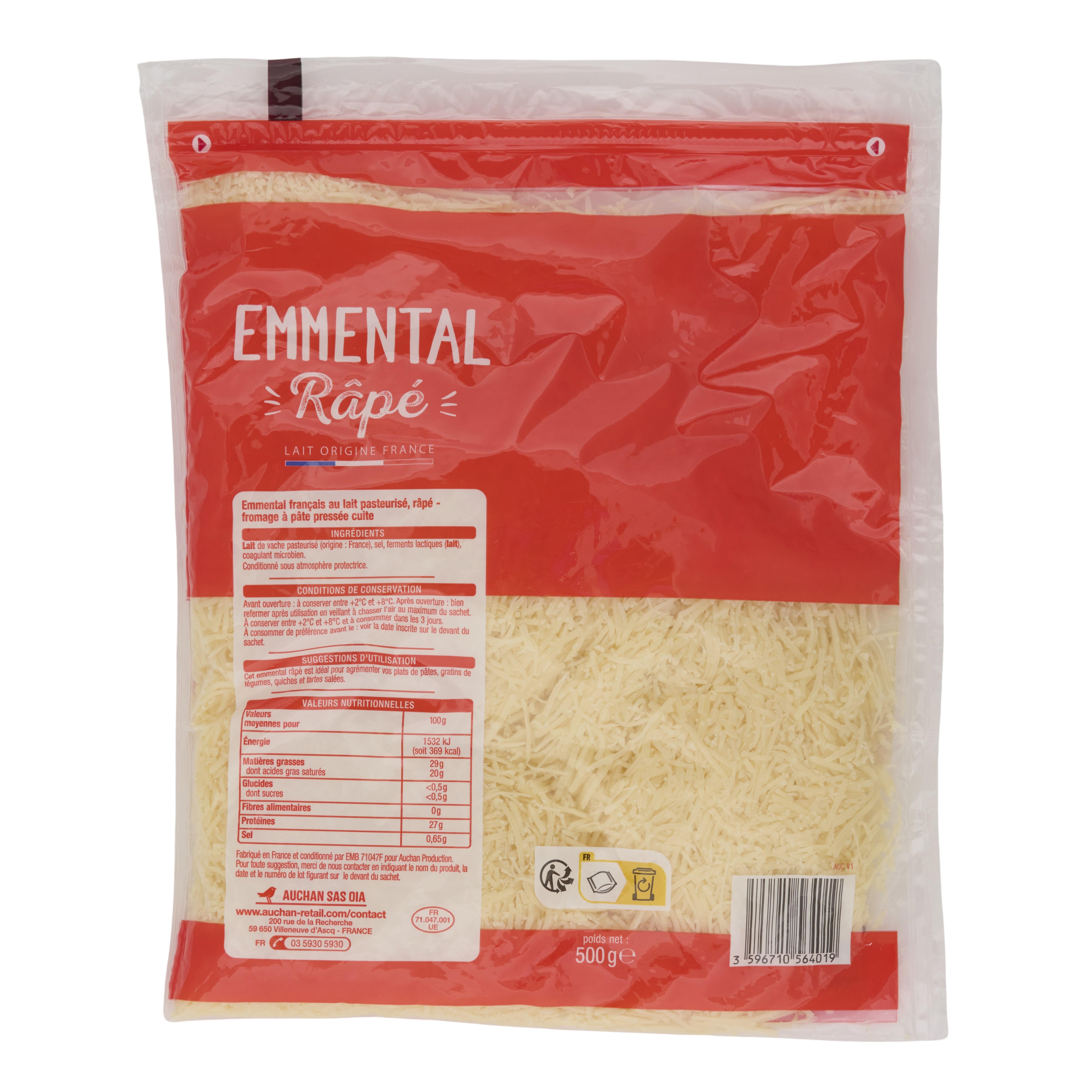 Voir la diapositive 2 : AUCHAN Emmental râpé français 500g