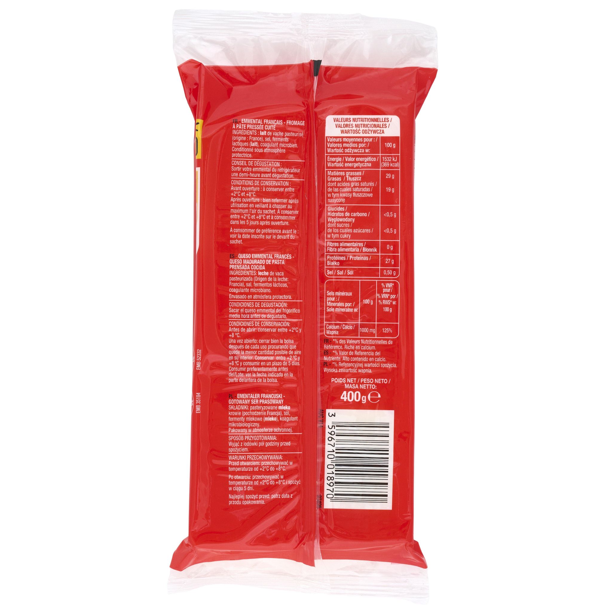 Voir la diapositive 2 : AUCHAN Emmental français en bloc 400g